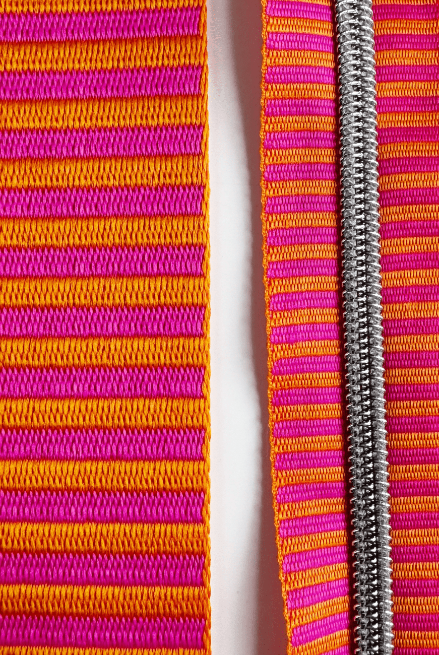 Pink & Orange Striped Jacquard Woven Zipper Tape 5 - Boho Fabrics - Zippers