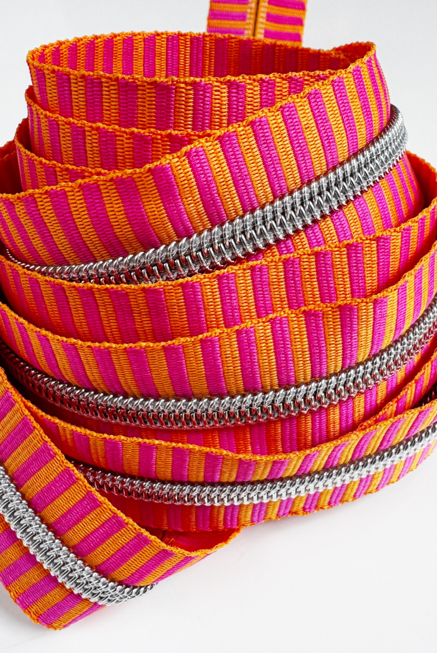 Pink & Orange Striped Jacquard Woven Zipper Tape 5 - Boho Fabrics - Zippers
