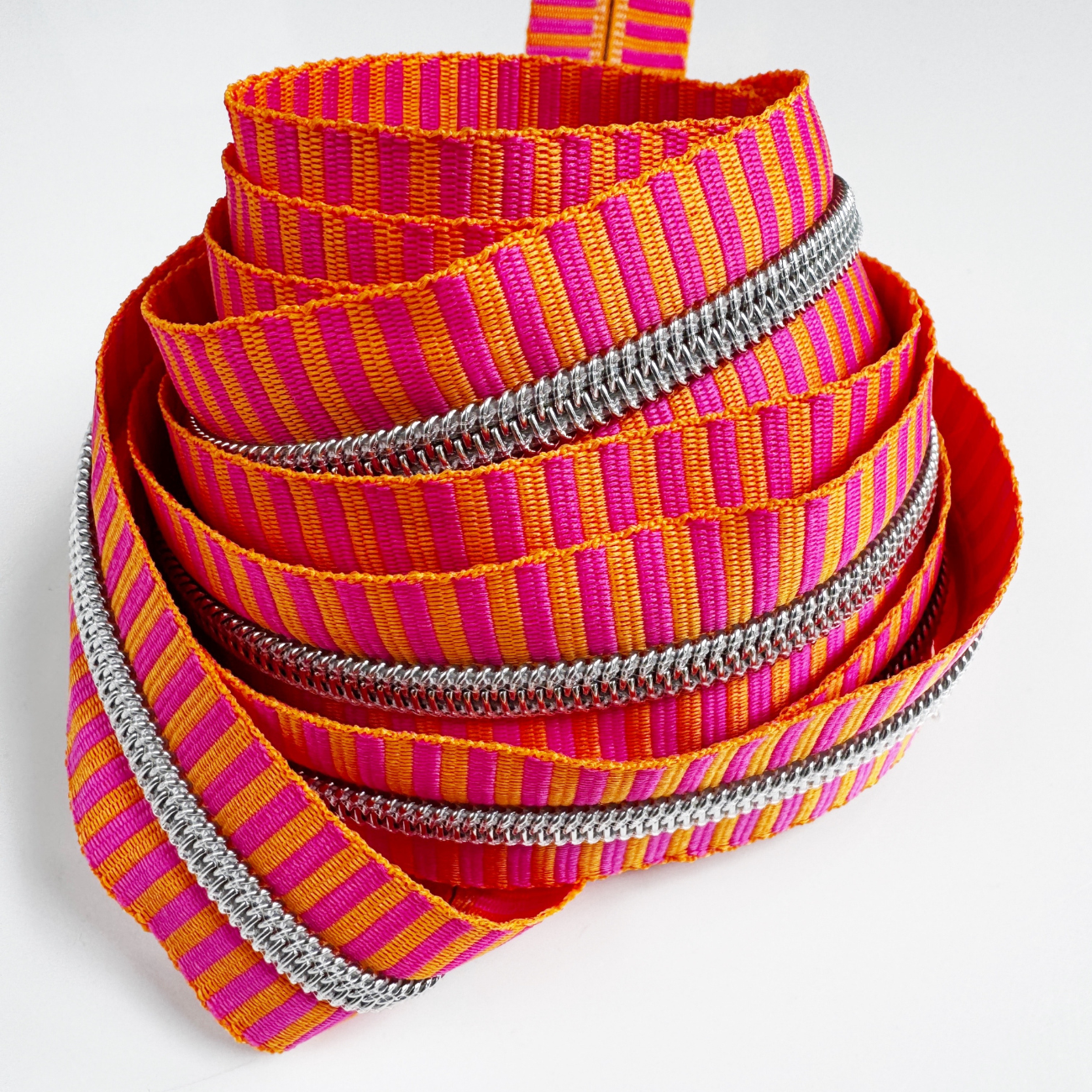 Pink & Orange Striped Jacquard Woven Zipper Tape 5 - Boho Fabrics - Zippers