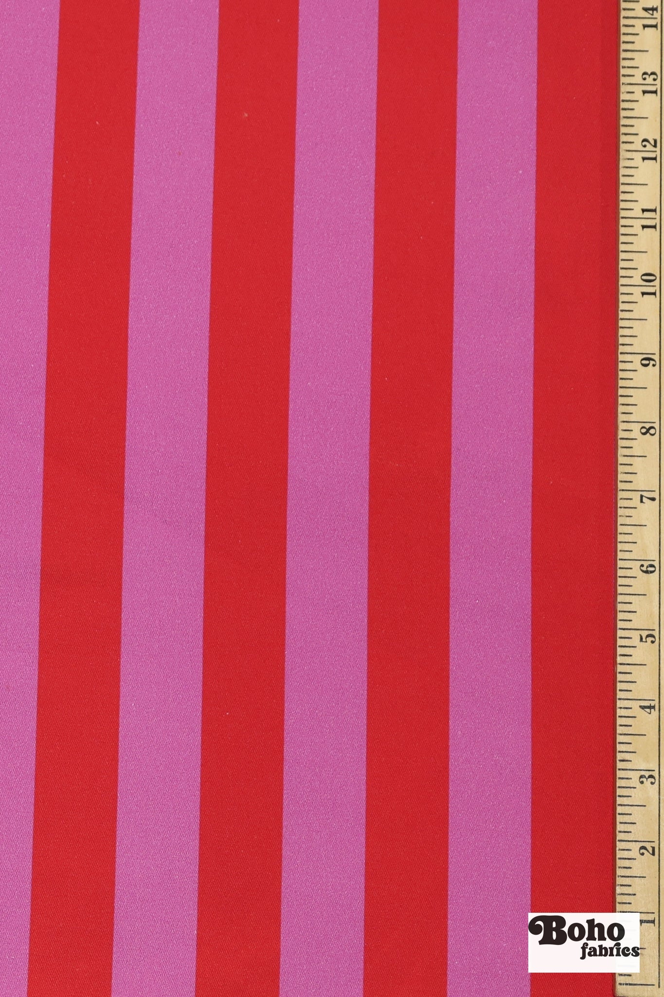 Pink & Red 1 1/8" Striped Cotton Twill Woven Fabric - Boho Fabrics - Twill, Woven