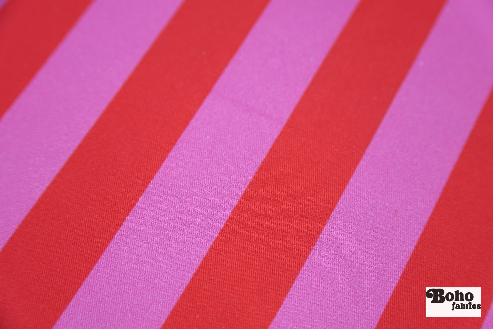Pink & Red 1 1/8" Striped Cotton Twill Woven Fabric - Boho Fabrics - Twill, Woven