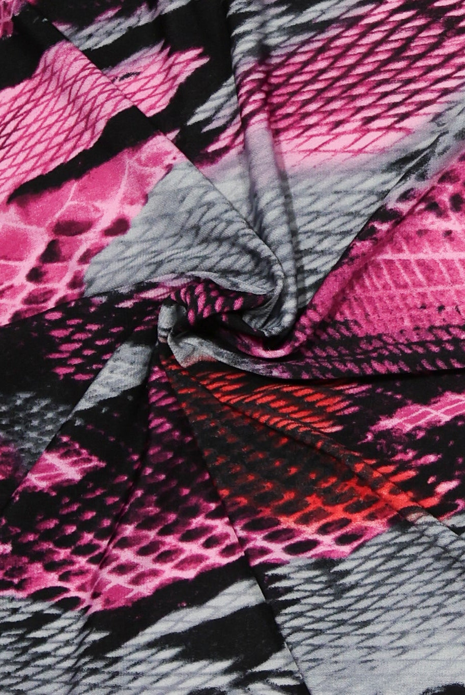 Pink & Red Snake Print, Rayon Spandex Jersey Knit Fabric - Boho Fabrics - Rayon Jersey Solid, Knit Fabric