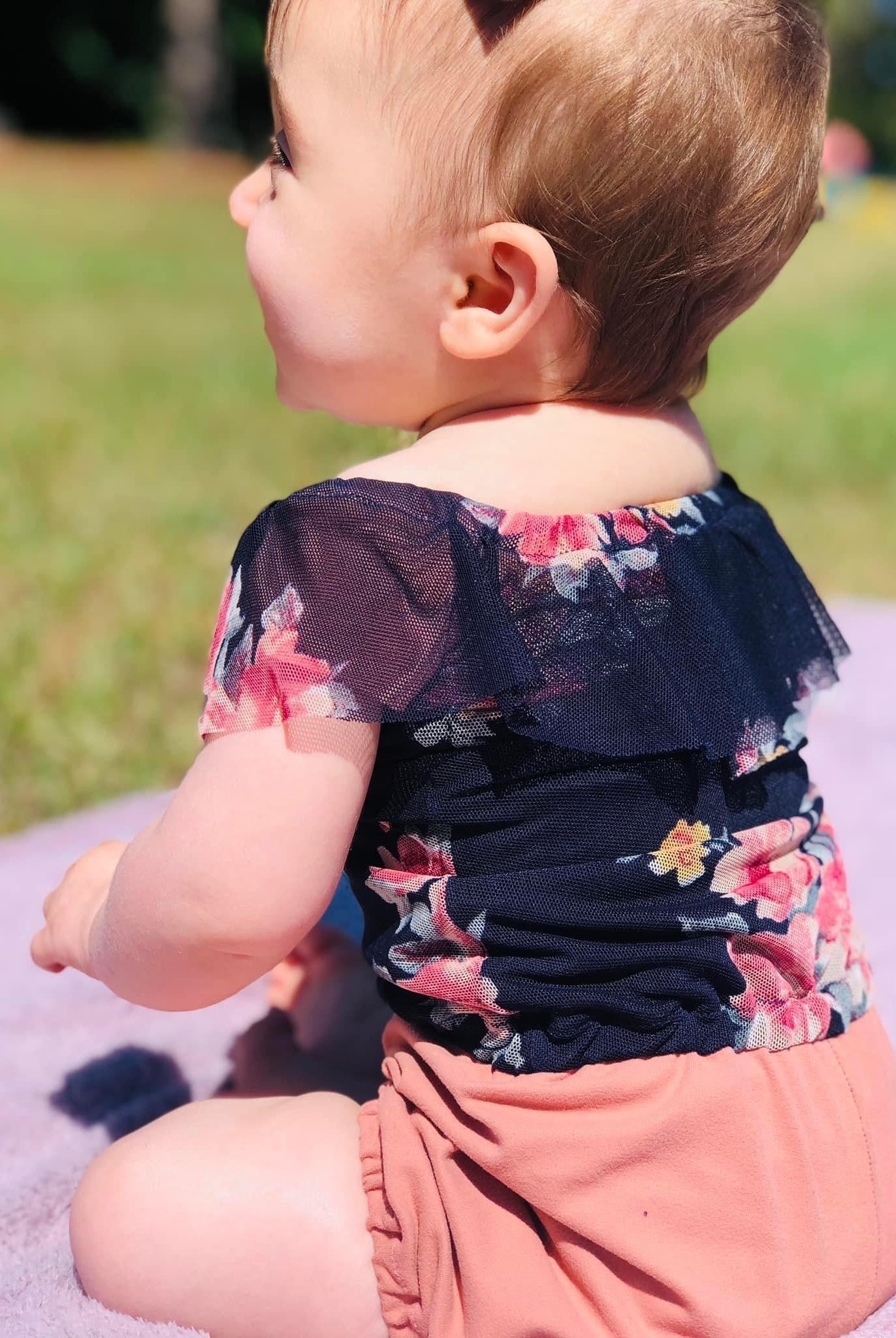 Pink Roses on Navy. Stretch Mesh Print. - Boho Fabrics