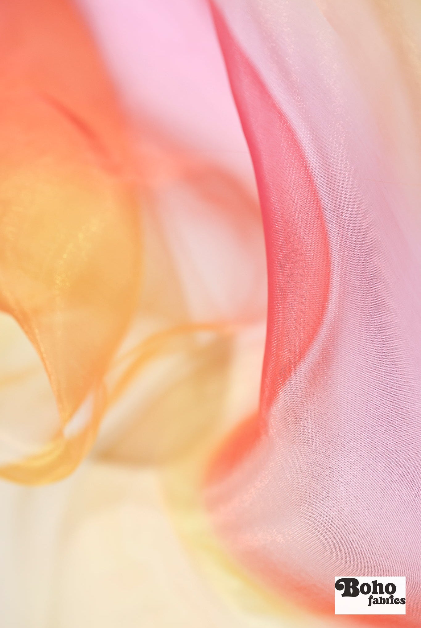 Pink & Yellow Gradient Organza Woven Fabric - Boho Fabrics - Organza, Woven Fabric