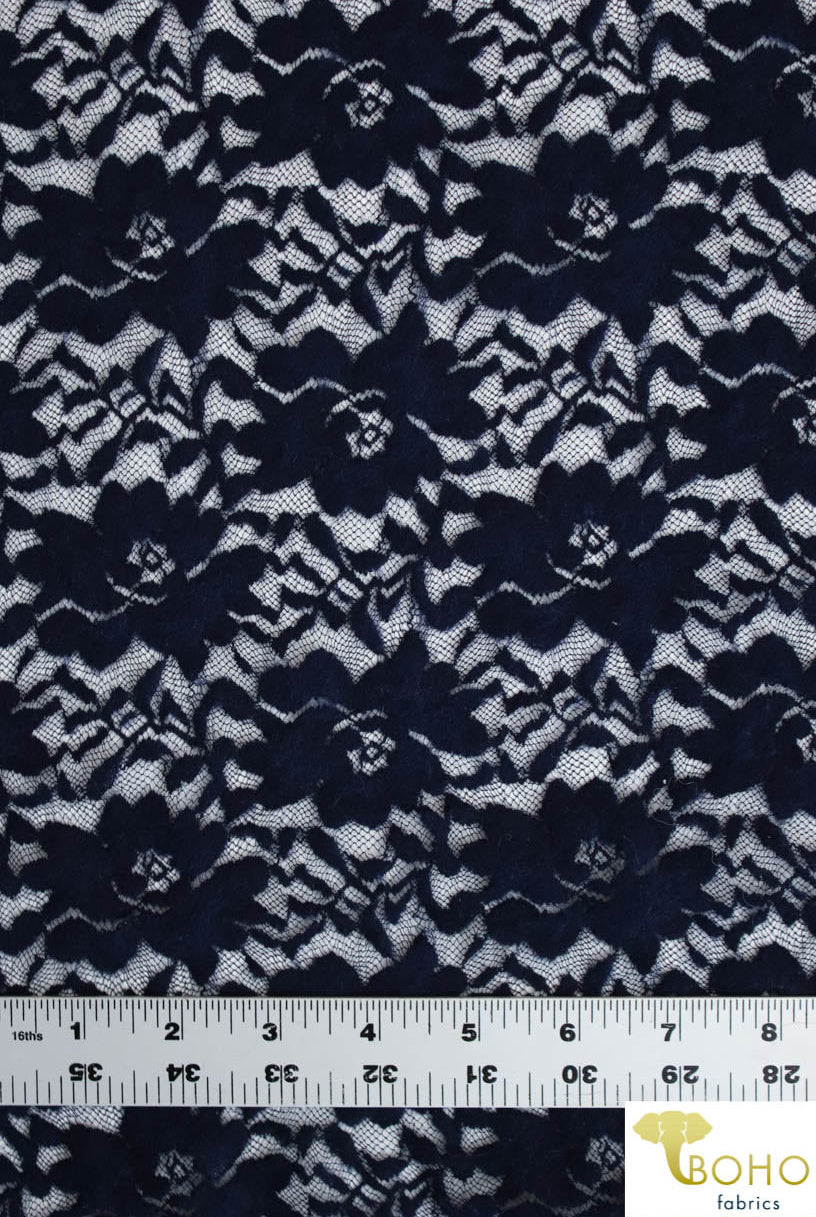 Plush Navy Florals, Stretch Lace. SL-122 - Boho Fabrics