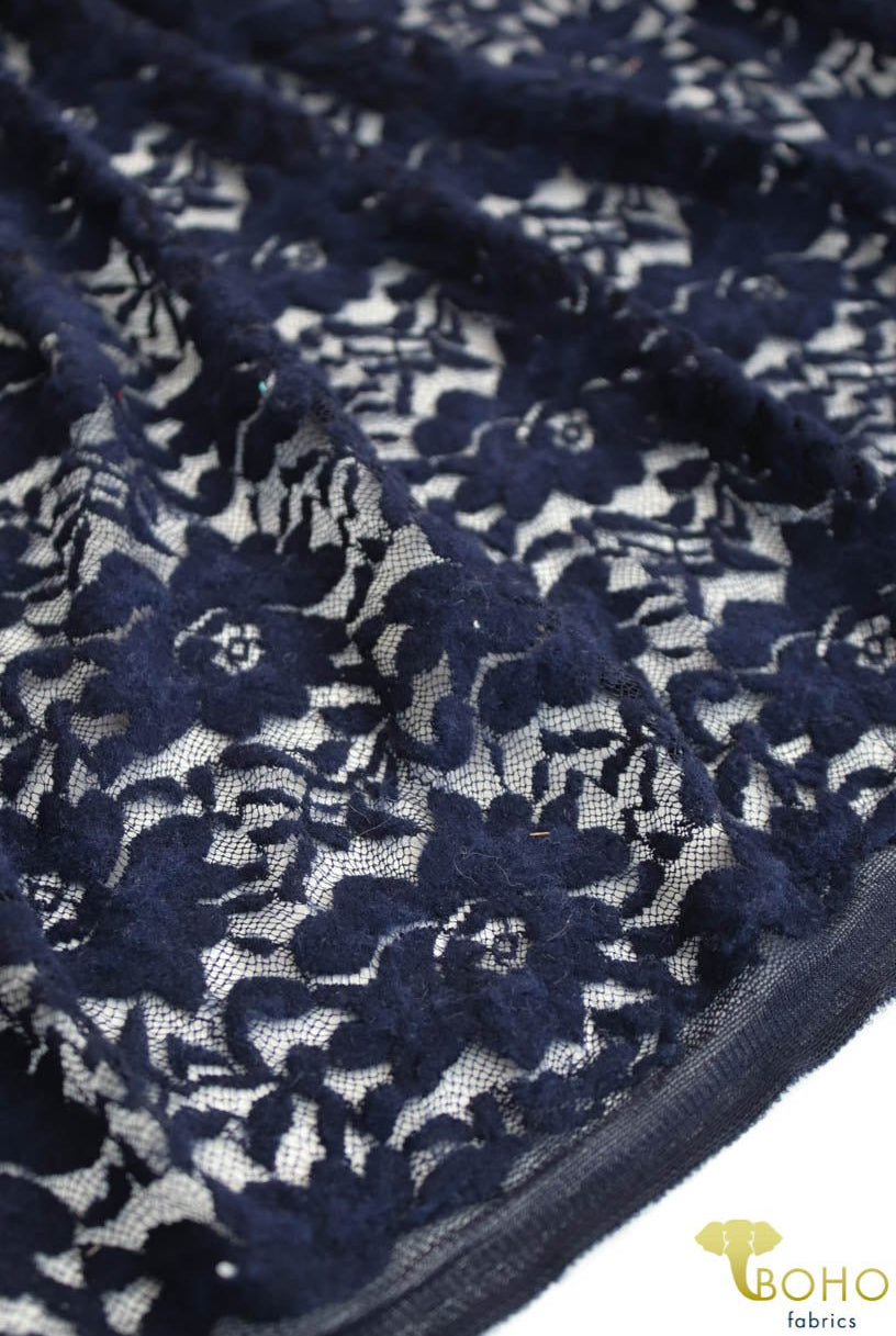 Plush Navy Florals, Stretch Lace. SL-122 - Boho Fabrics