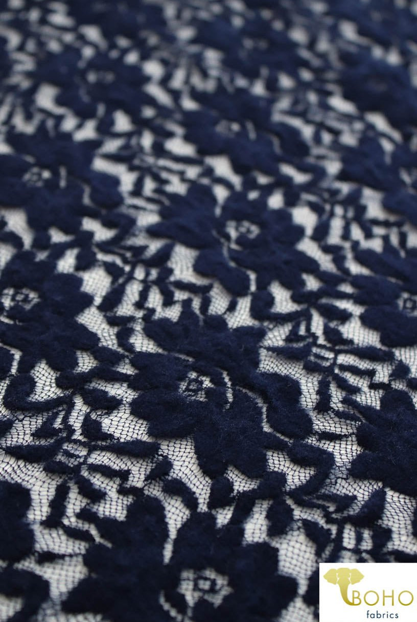 Plush Navy Florals, Stretch Lace. SL-122 - Boho Fabrics