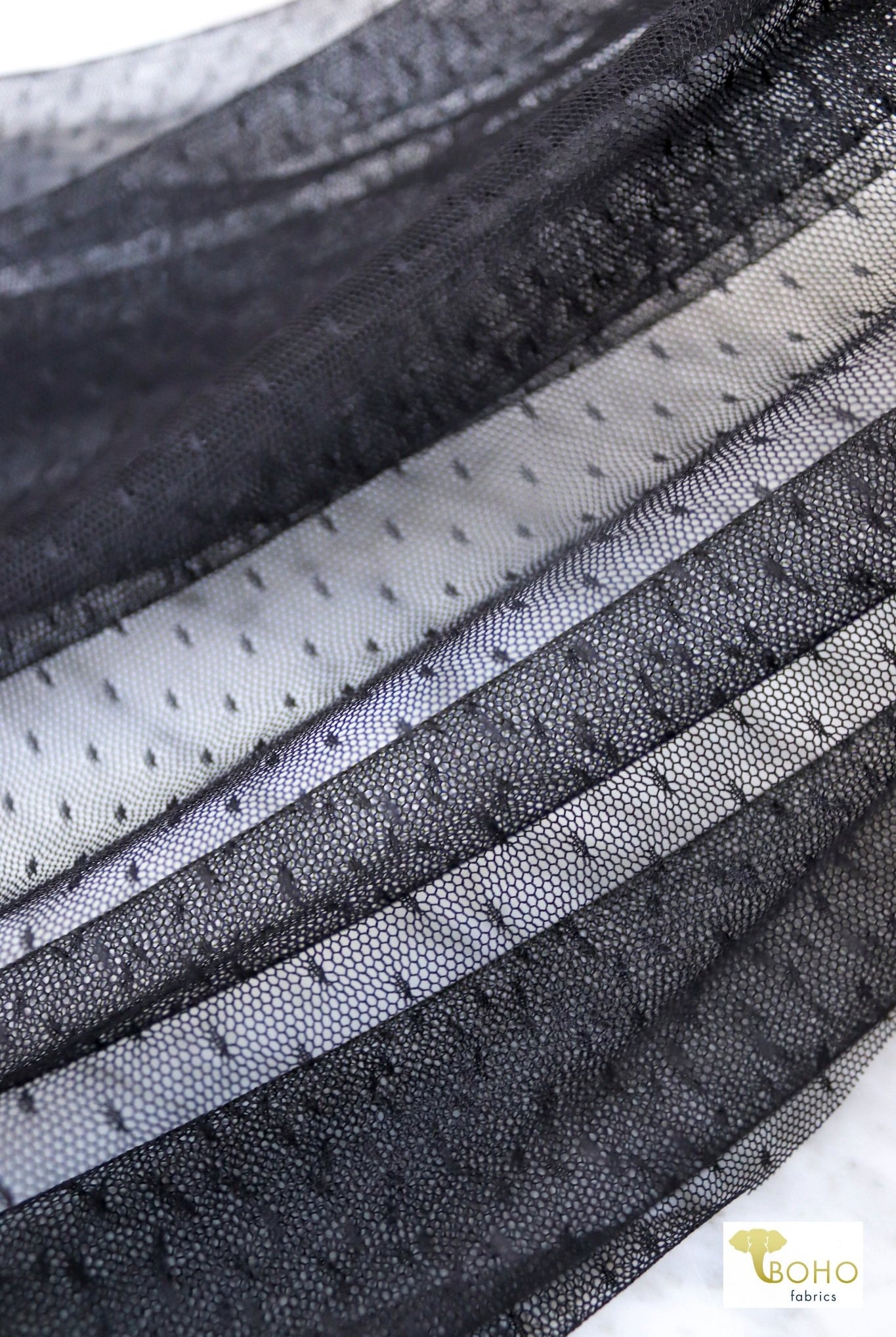 Point D'Espirit Black, Stretch Mesh Fabric. - Boho Fabrics