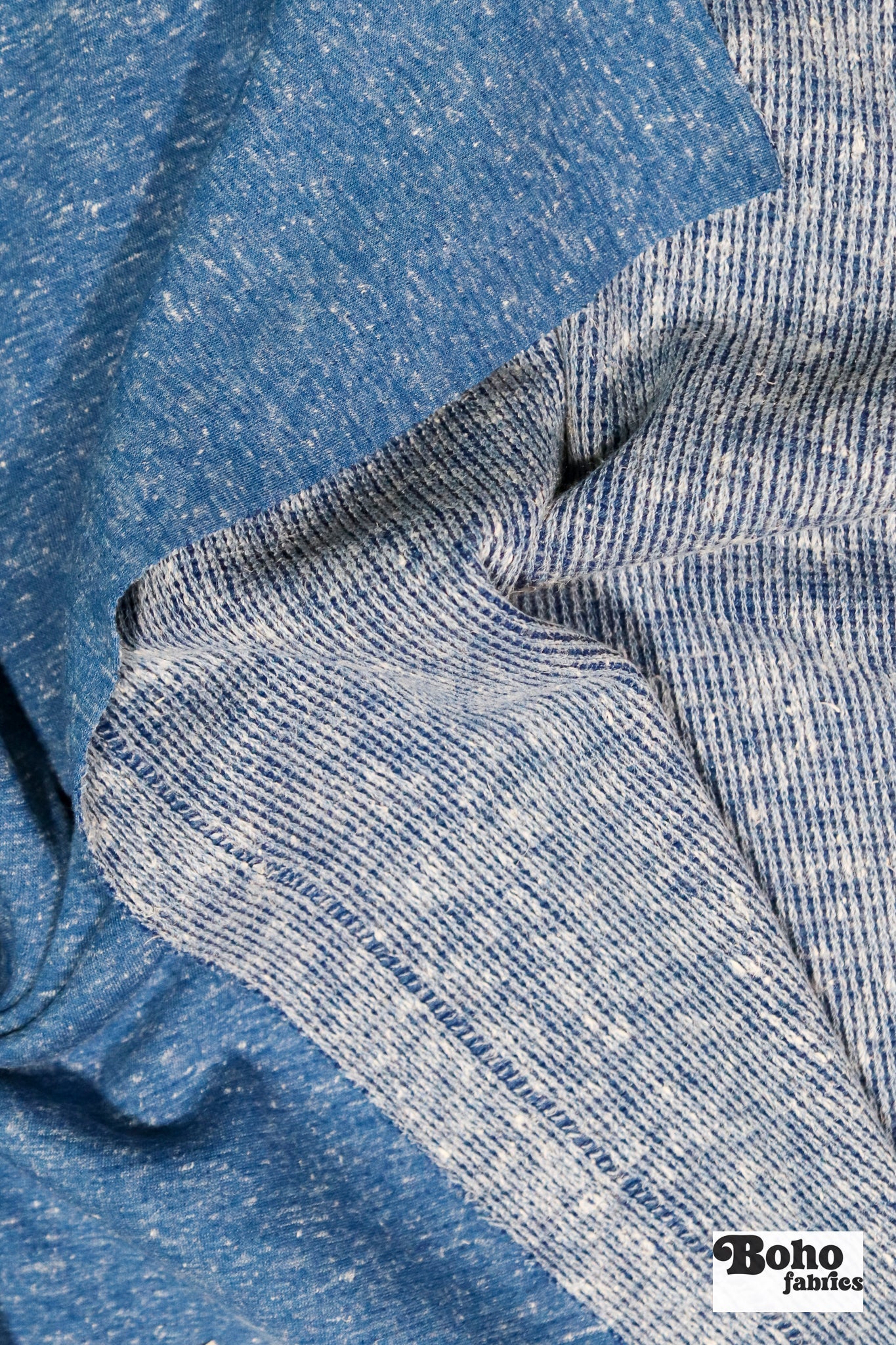 Polartec, Heathered - Blue, Flat Back, Brushed Rib Fabric - Boho Fabrics - Rib Solid, Knit Fabric