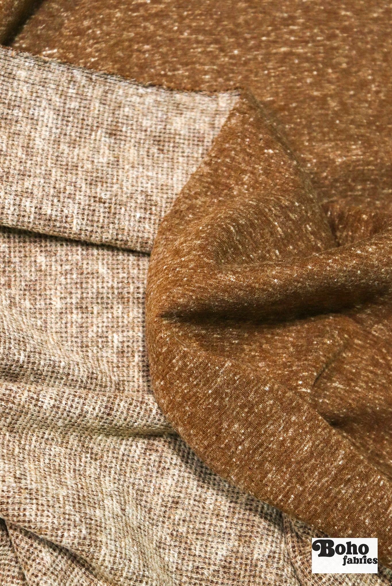 Polartec, Heathered - Brown, Flat Back, Brushed Rib Fabric - Boho Fabrics - Rib Solid, Knit Fabric