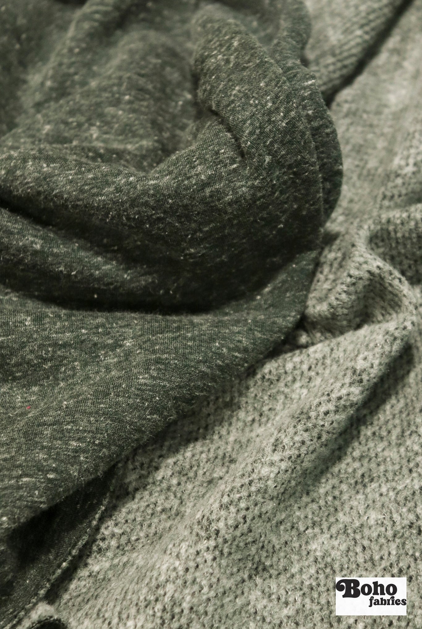 Polartec, Heathered - Hunter Green, Flat Back, Brushed Rib Fabric - Boho Fabrics - Rib Solid, Knit Fabric