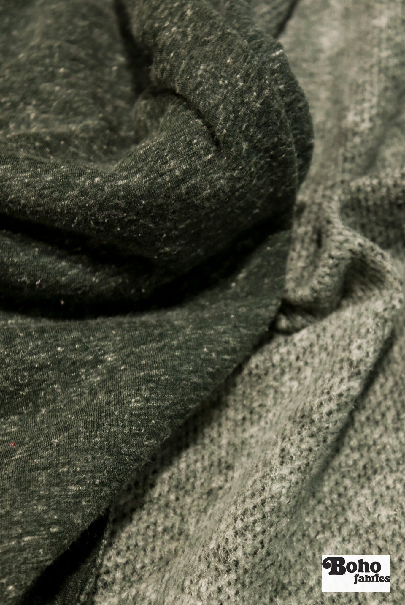 Polartec, Heathered - Hunter Green, Flat Back, Brushed Rib Fabric - Boho Fabrics - Rib Solid, Knit Fabric