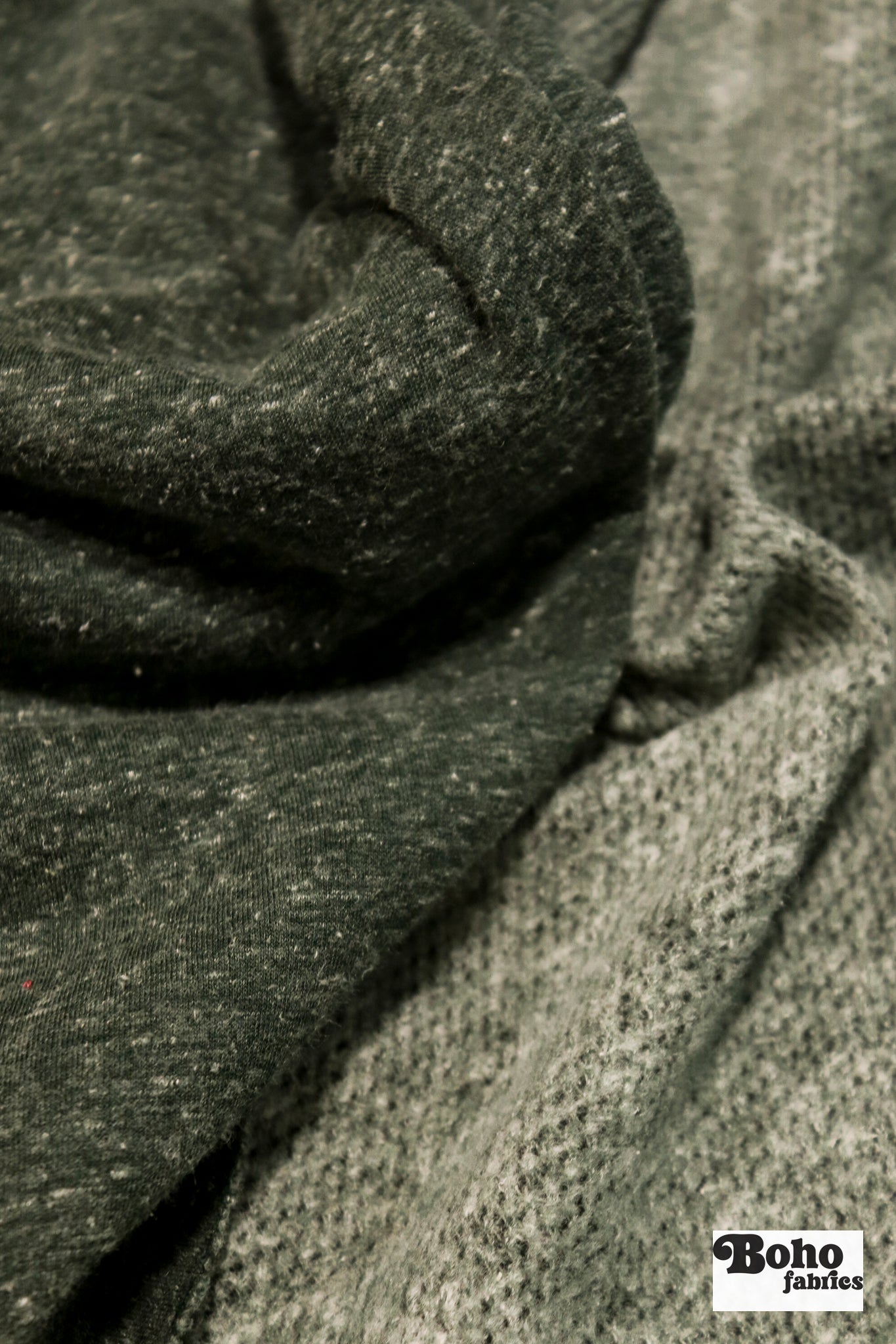 Polartec, Heathered - Hunter Green, Flat Back, Brushed Rib Fabric - Boho Fabrics - Rib Solid, Knit Fabric