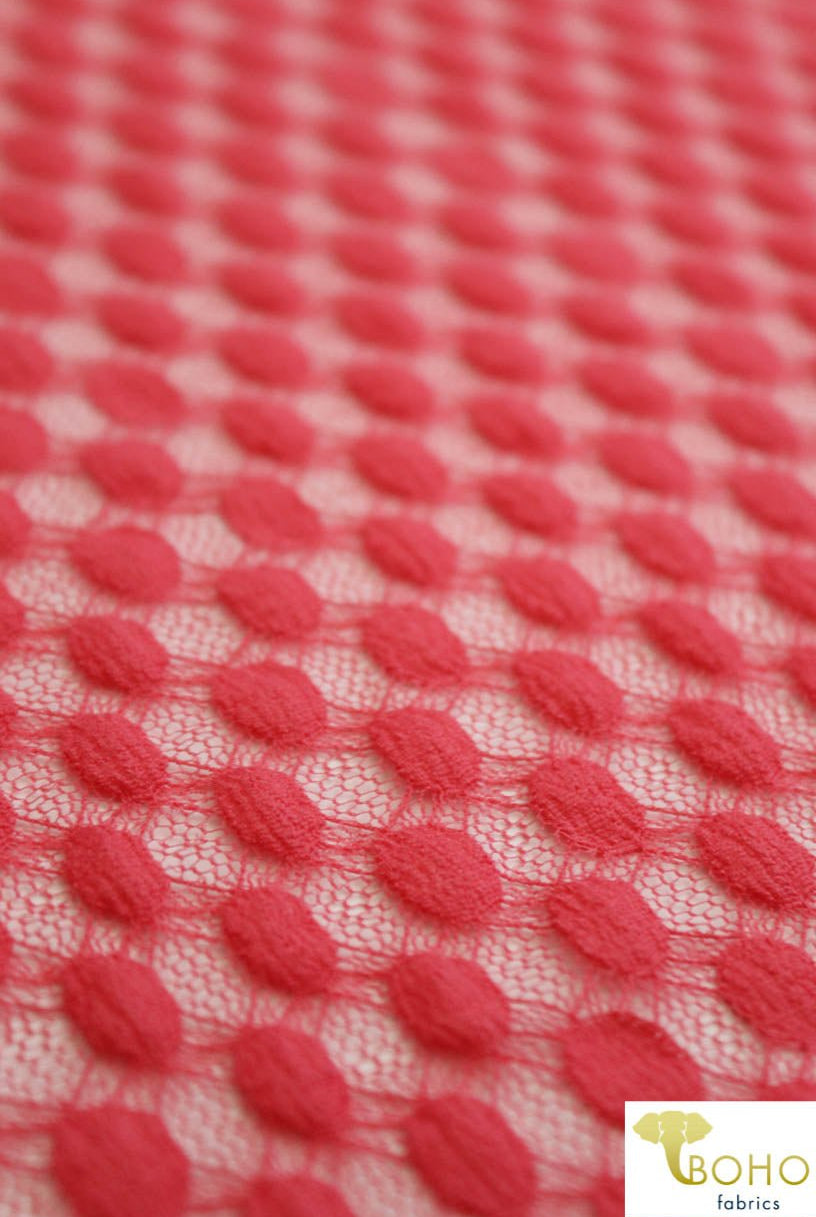 Polka Dot in Coral. Stretch Lace. SL-107-CRL - Boho Fabrics
