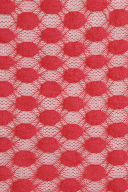 Polka Dot in Coral. Stretch Lace. SL-107-CRL - Boho Fabrics