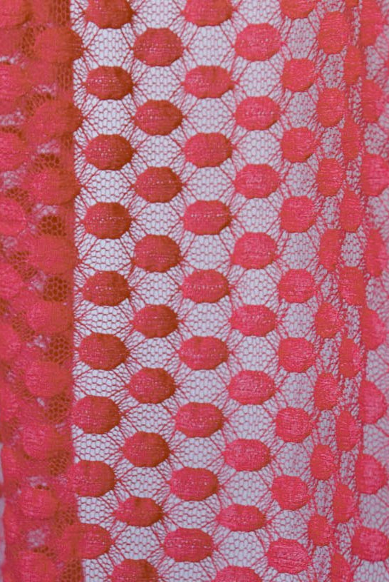 Polka Dot in Coral. Stretch Lace. SL-107-CRL - Boho Fabrics