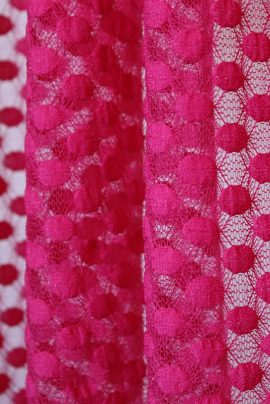 Polka Dot in Hot Pink. Stretch Lace. SL-107-PNK - Boho Fabrics