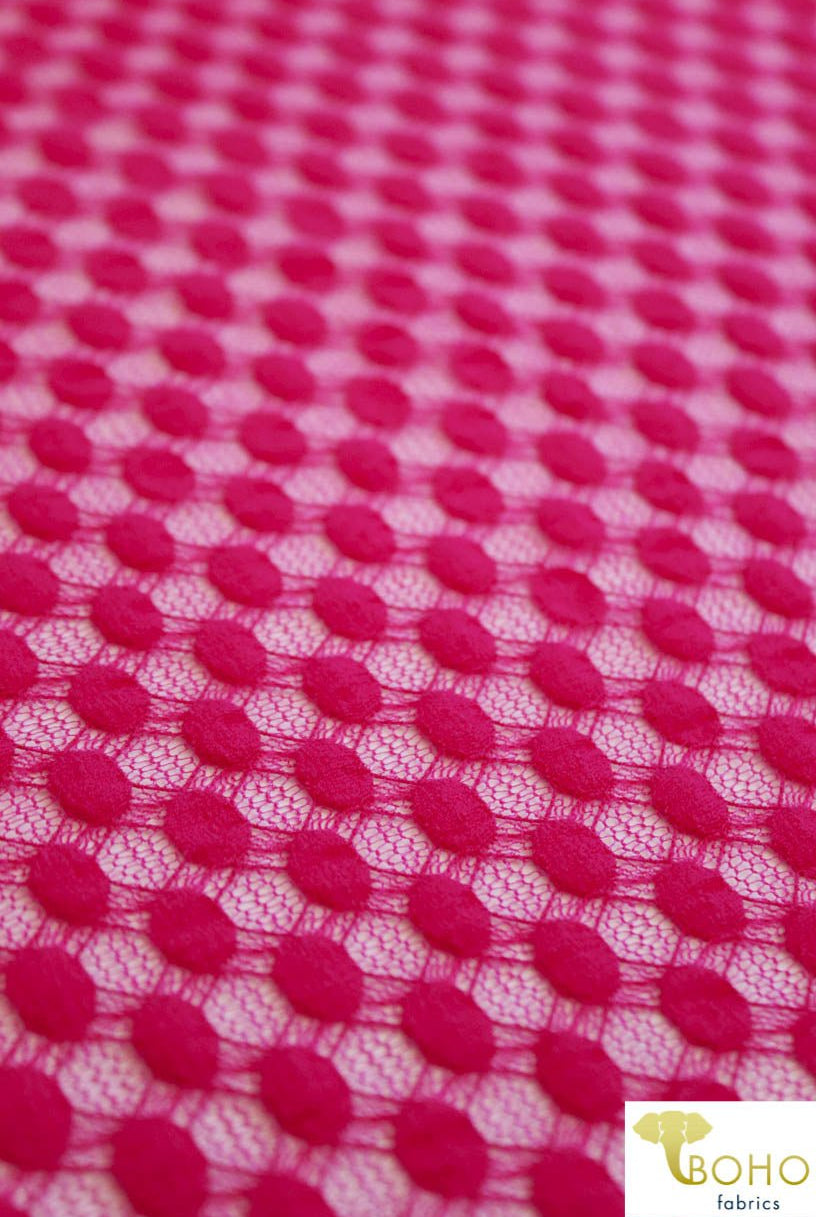 Polka Dot in Hot Pink. Stretch Lace. SL-107-PNK - Boho Fabrics