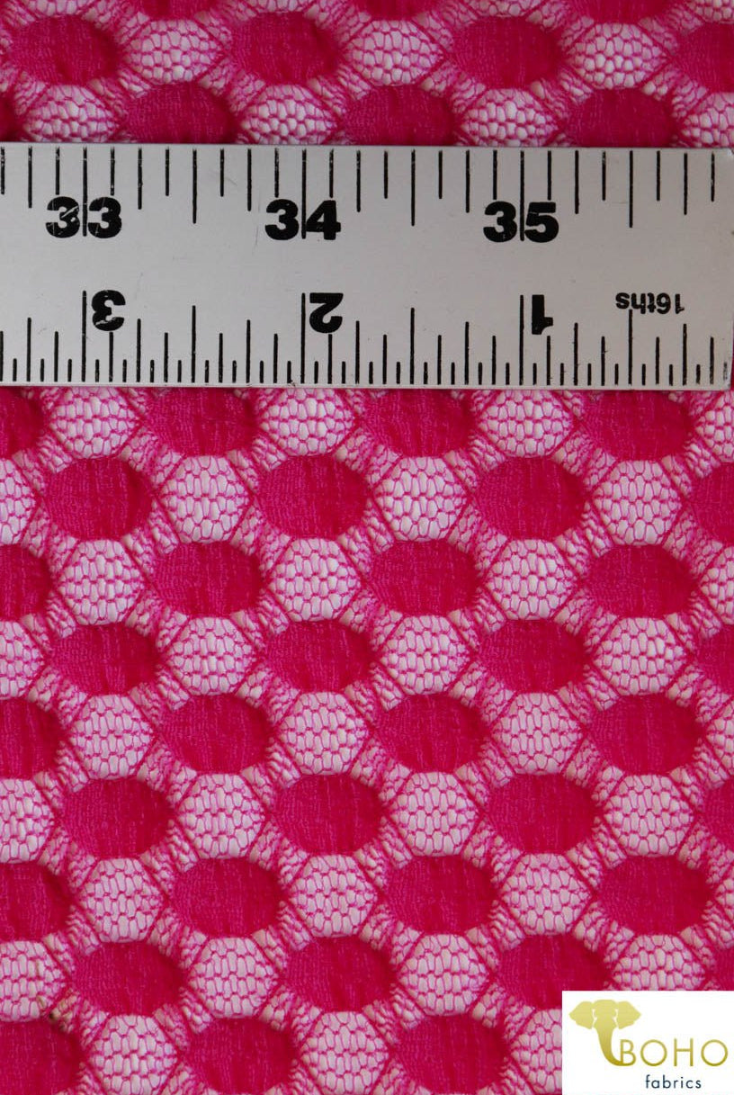 Polka Dot in Hot Pink. Stretch Lace. SL-107-PNK - Boho Fabrics