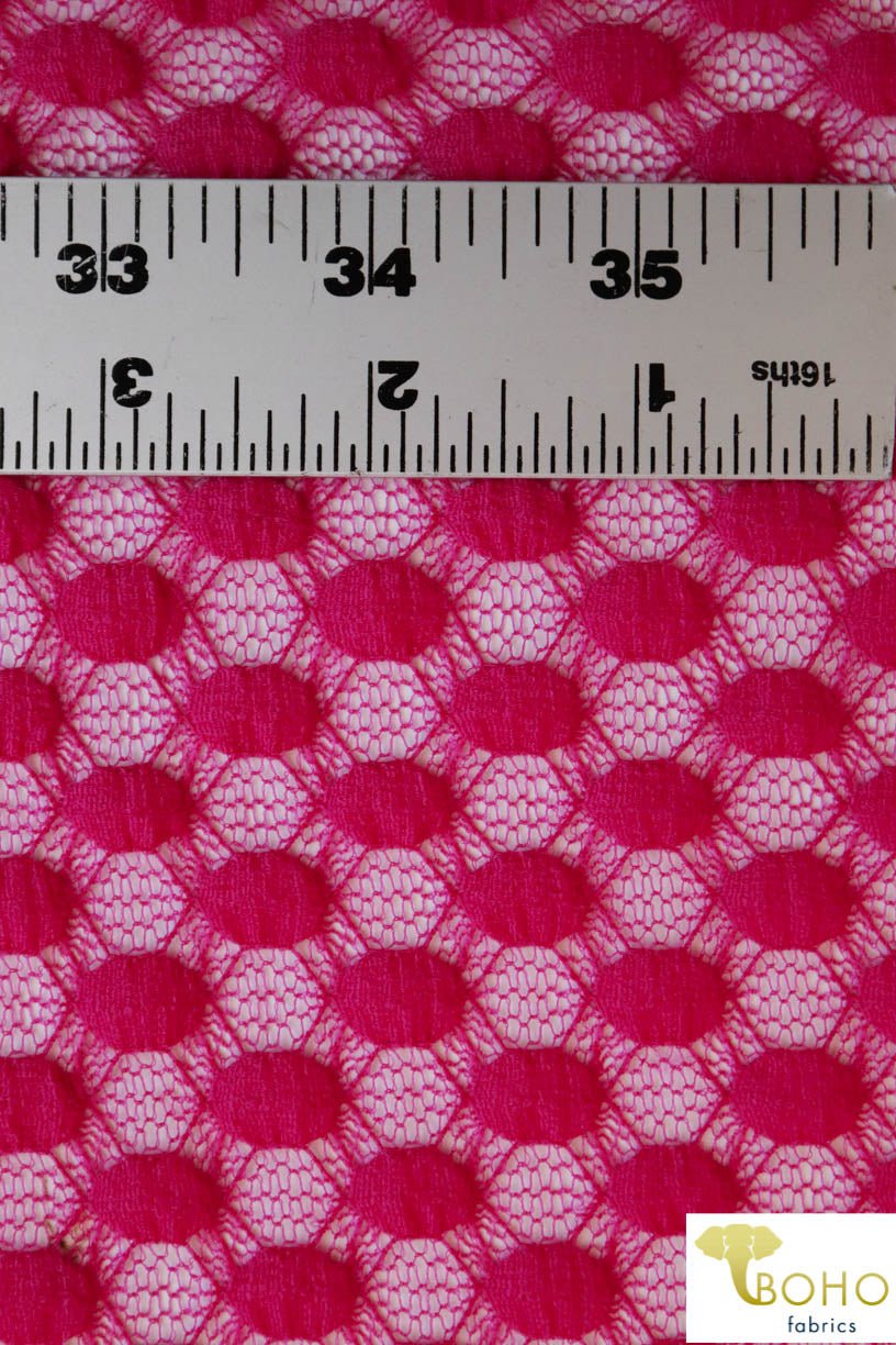 Polka Dot in Hot Pink. Stretch Lace. SL-107-PNK - Boho Fabrics