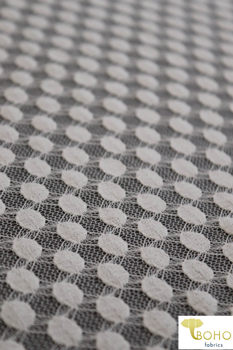 Polka Dot in White. Stretch Lace. SL-107-WHT. - Boho Fabrics