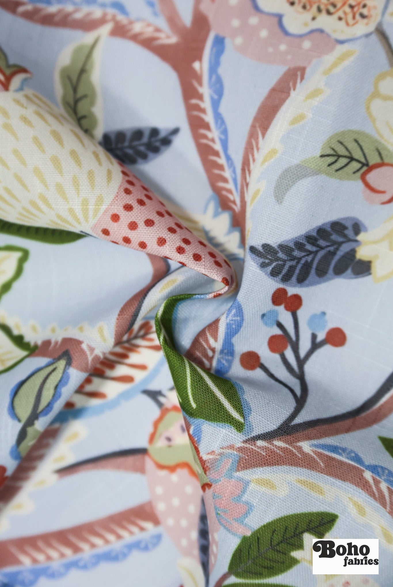 Pomegranate Botanical Floral Linen-Look Woven Fabric - Boho Fabrics - Home Dec. & Upholstery Fabric