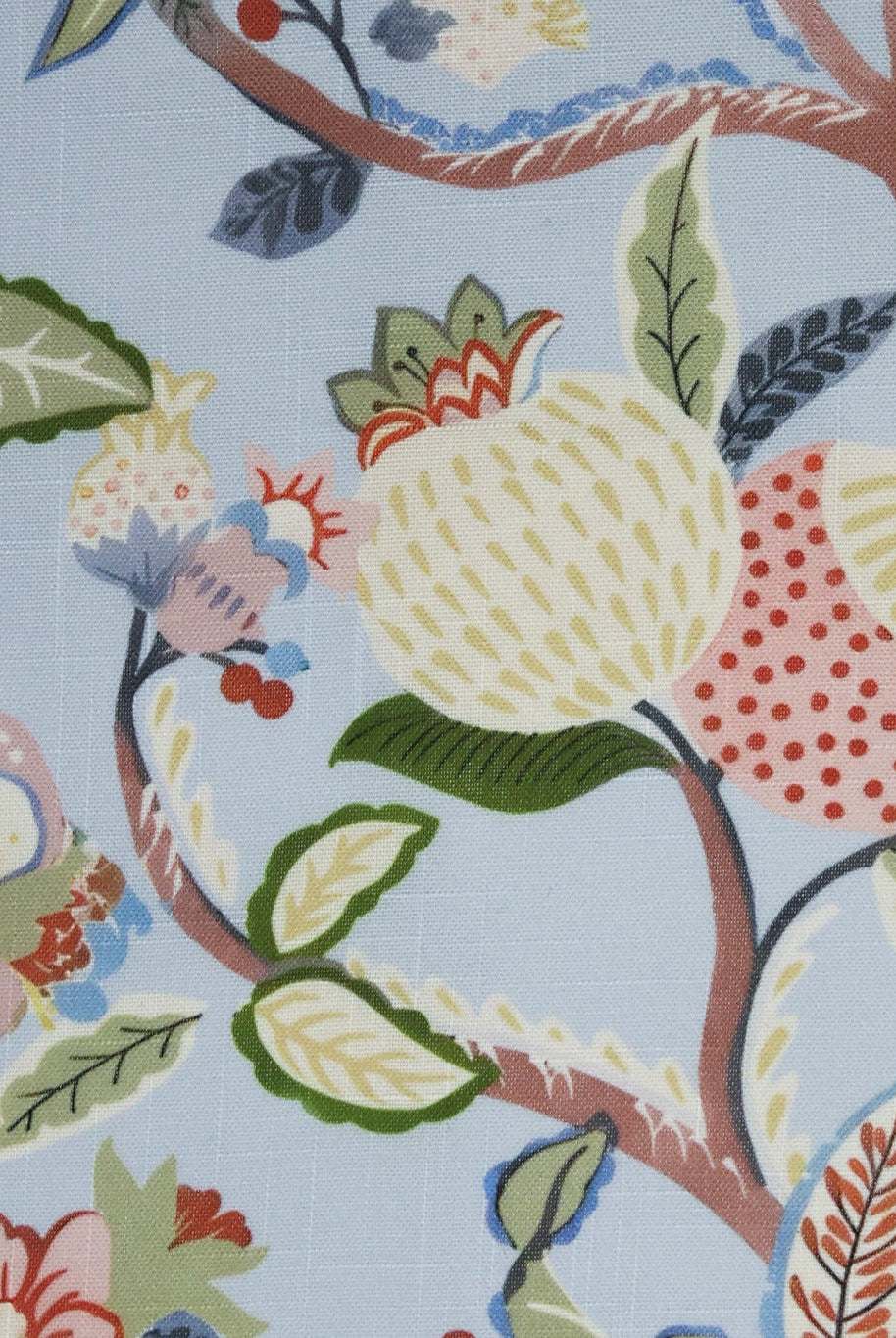 Pomegranate Botanical Floral Linen-Look Woven Fabric - Boho Fabrics - Home Dec. & Upholstery Fabric