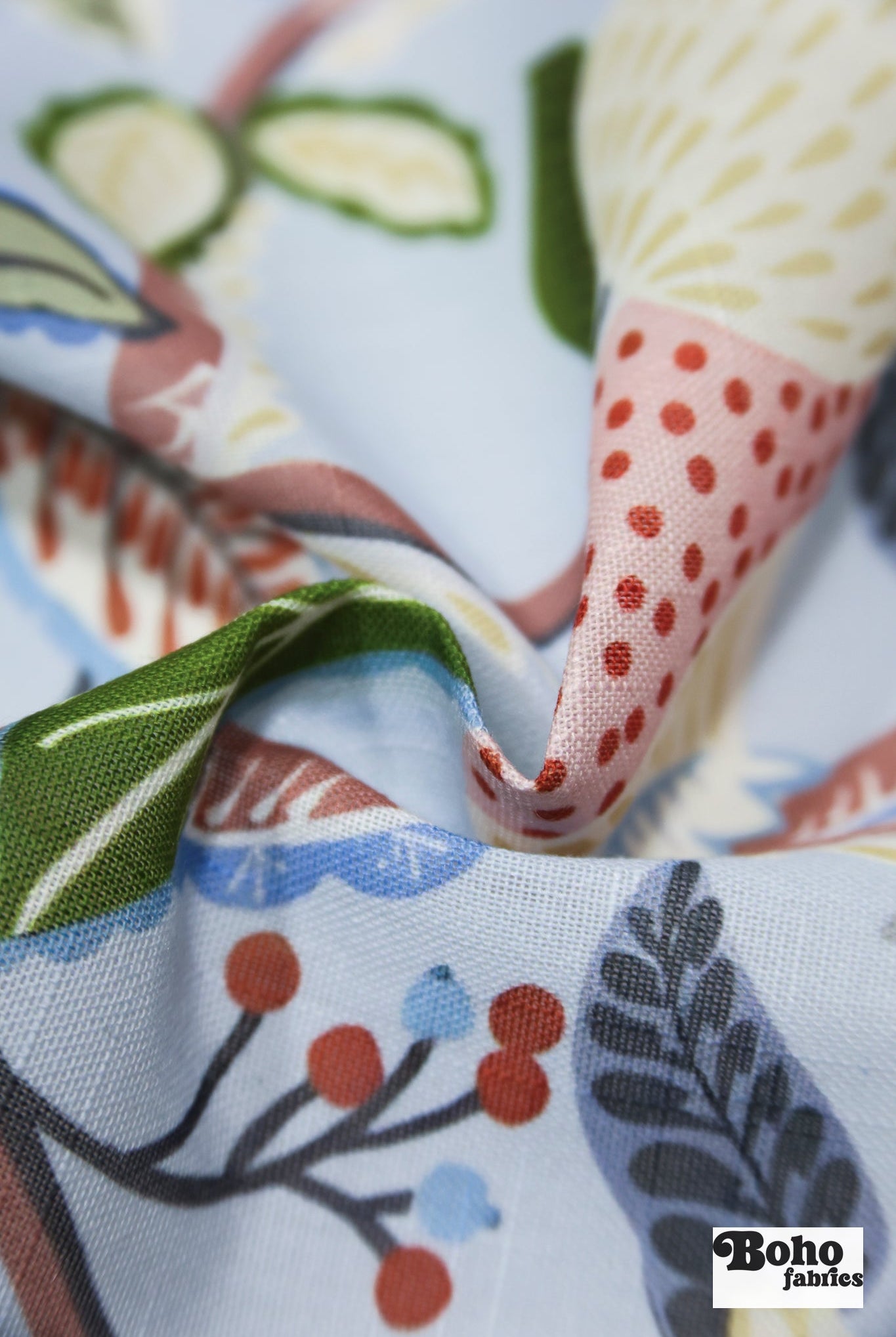 Pomegranate Botanical Floral Linen-Look Woven Fabric - Boho Fabrics - Home Dec. & Upholstery Fabric