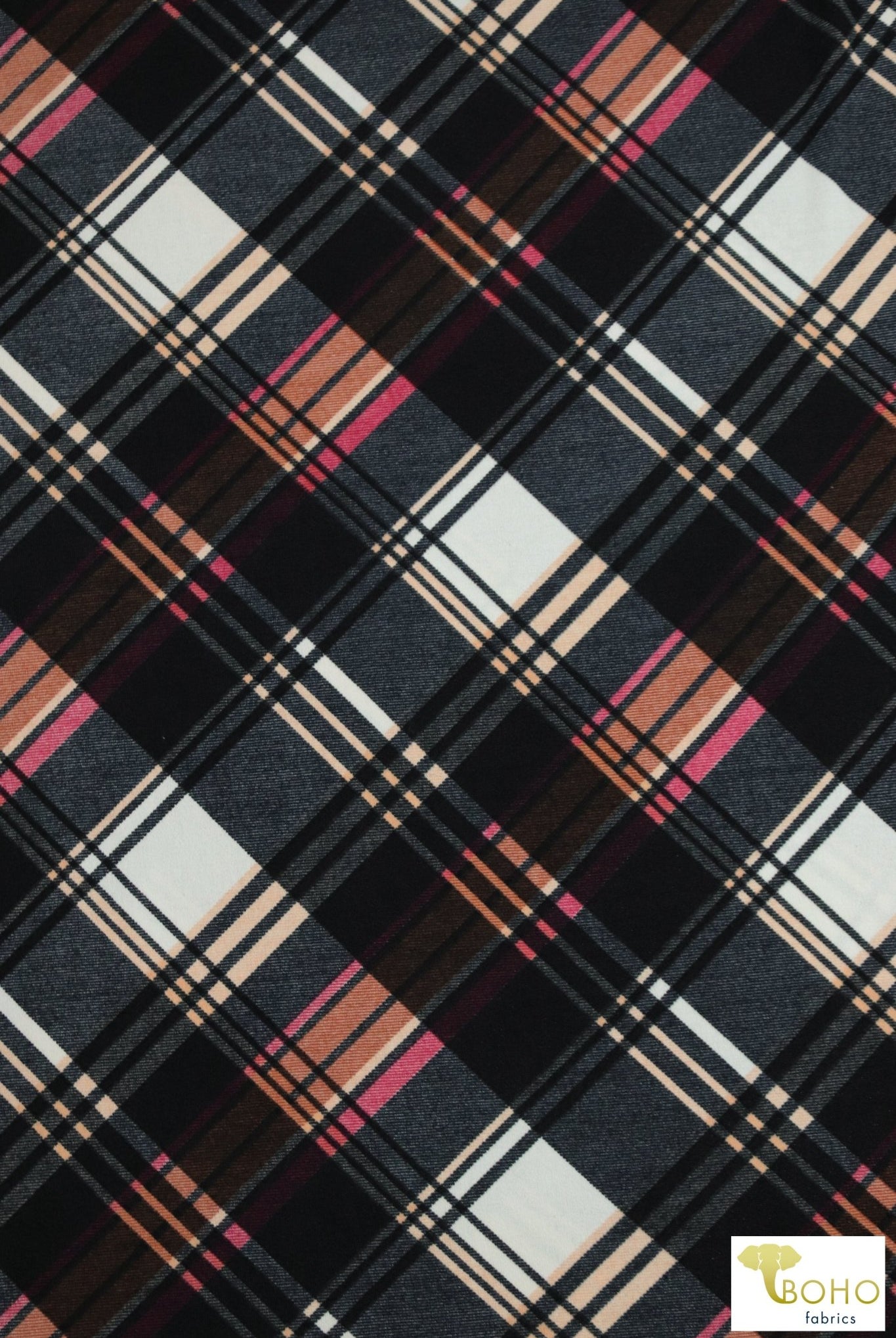 Pop of Pink Plaid, Brushed Sweater Knit Fabric. PRSW-105 - Boho Fabrics