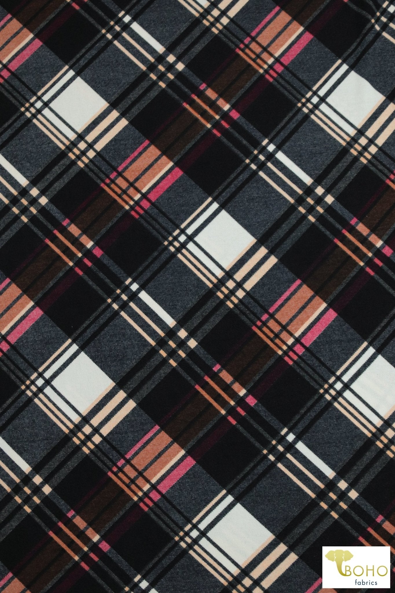 Pop of Pink Plaid, Brushed Sweater Knit Fabric. PRSW-105 - Boho Fabrics