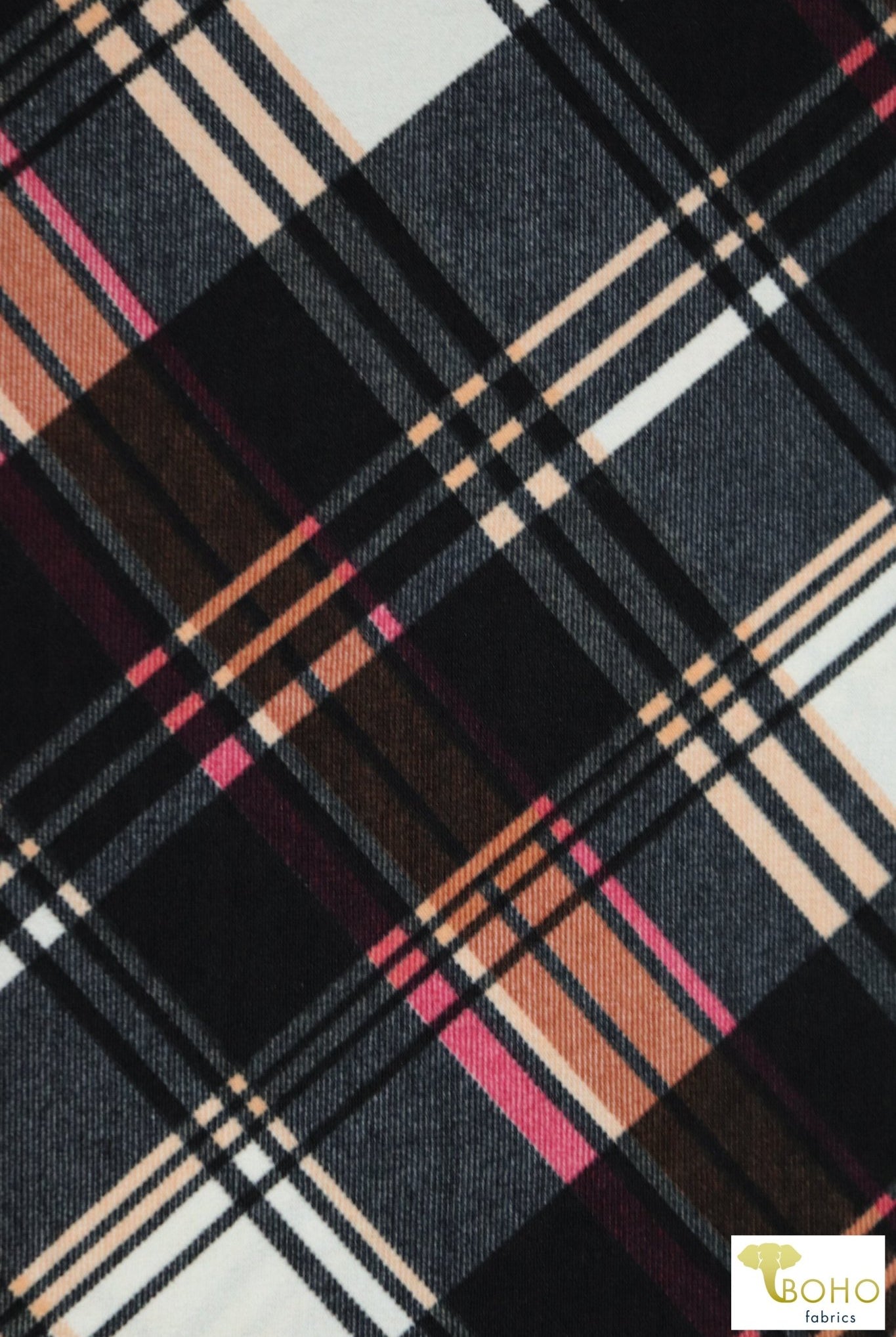 Pop of Pink Plaid, Brushed Sweater Knit Fabric. PRSW-105 - Boho Fabrics