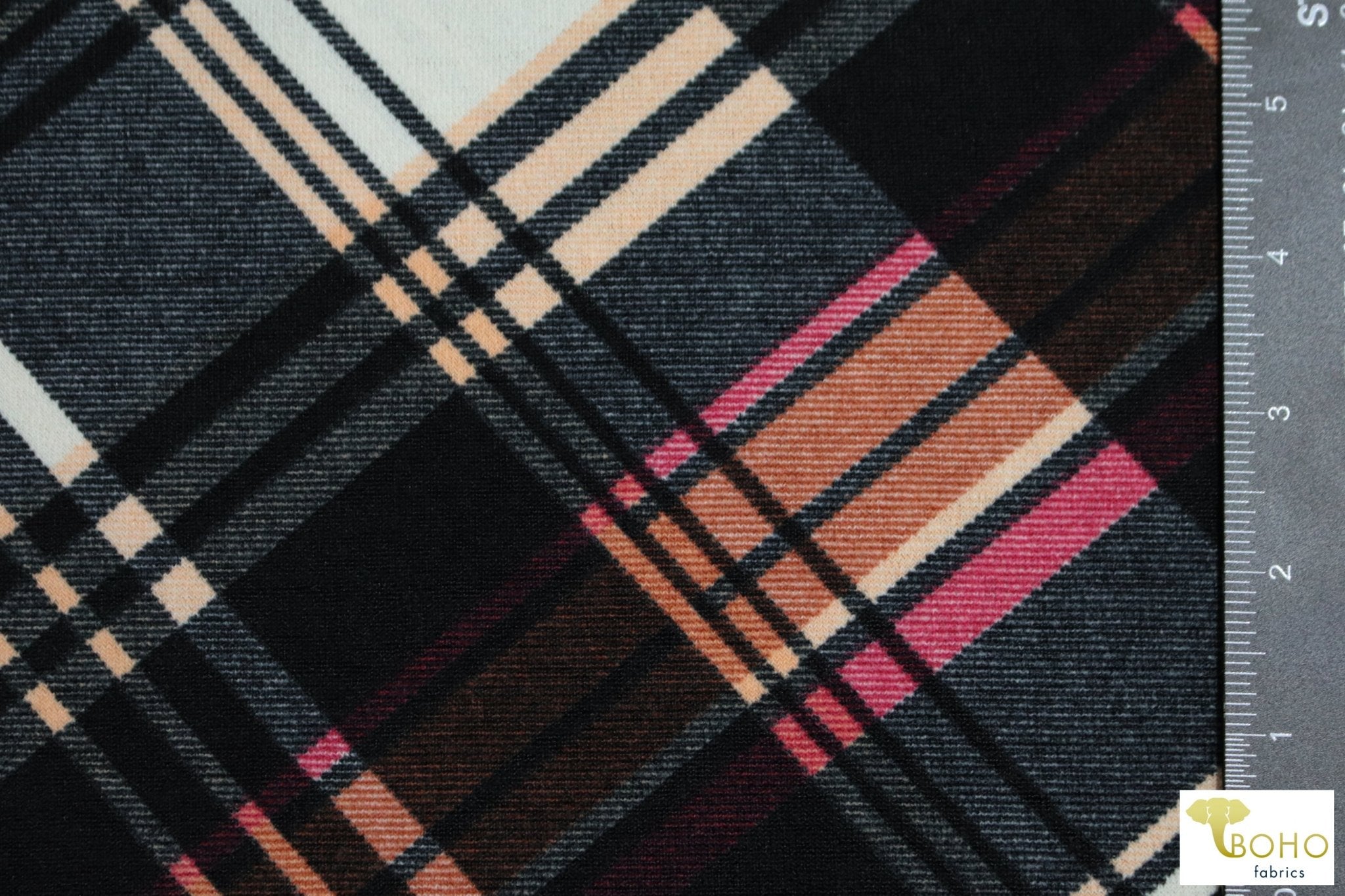 Pop of Pink Plaid, Brushed Sweater Knit Fabric. PRSW-105 - Boho Fabrics