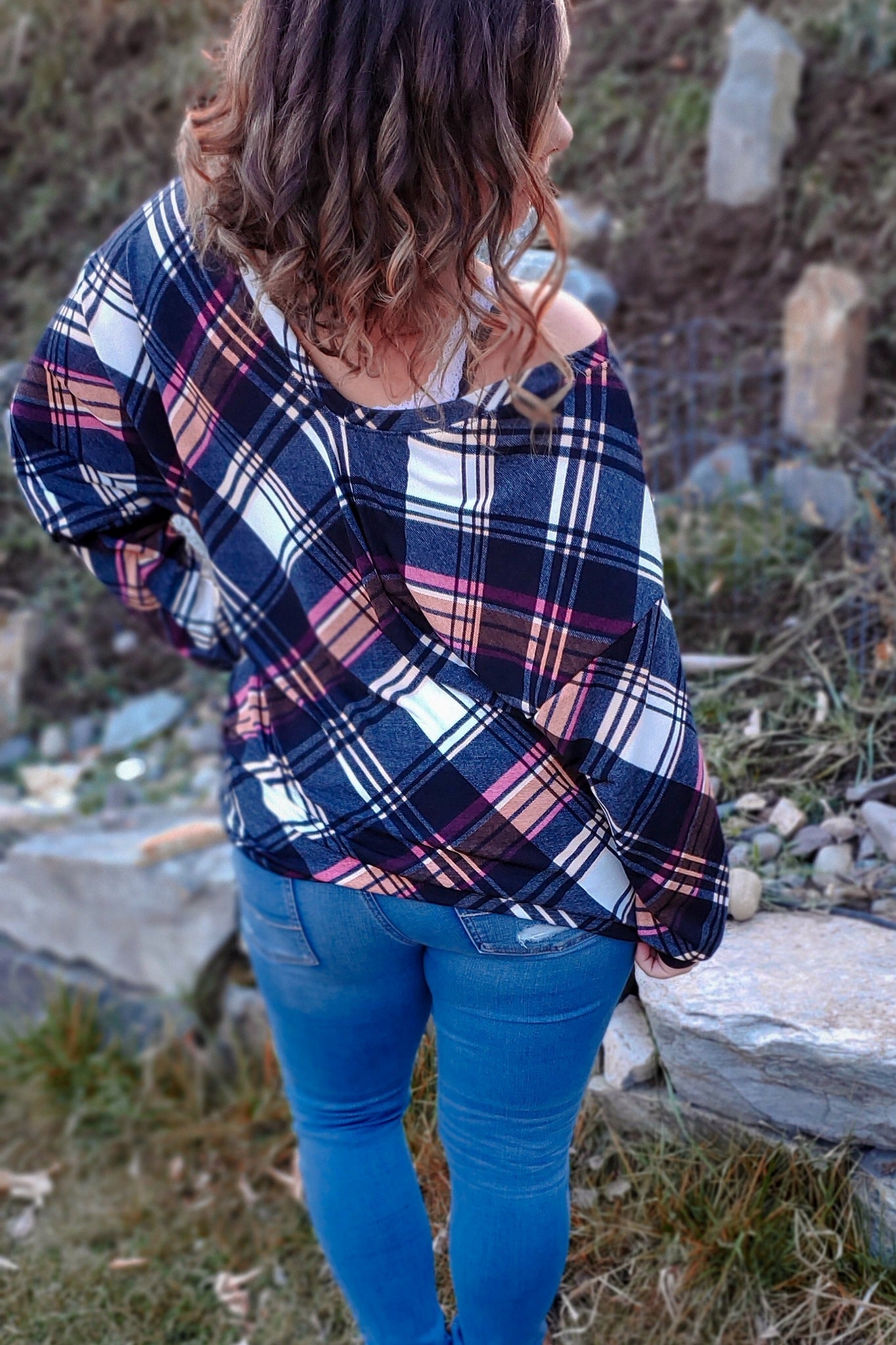 Pop of Pink Plaid, Brushed Sweater Knit Fabric. PRSW-105 - Boho Fabrics