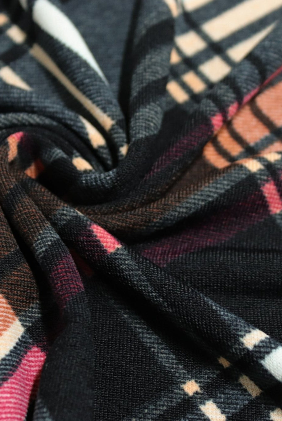 Pop of Pink Plaid, Brushed Sweater Knit Fabric. PRSW-105 - Boho Fabrics