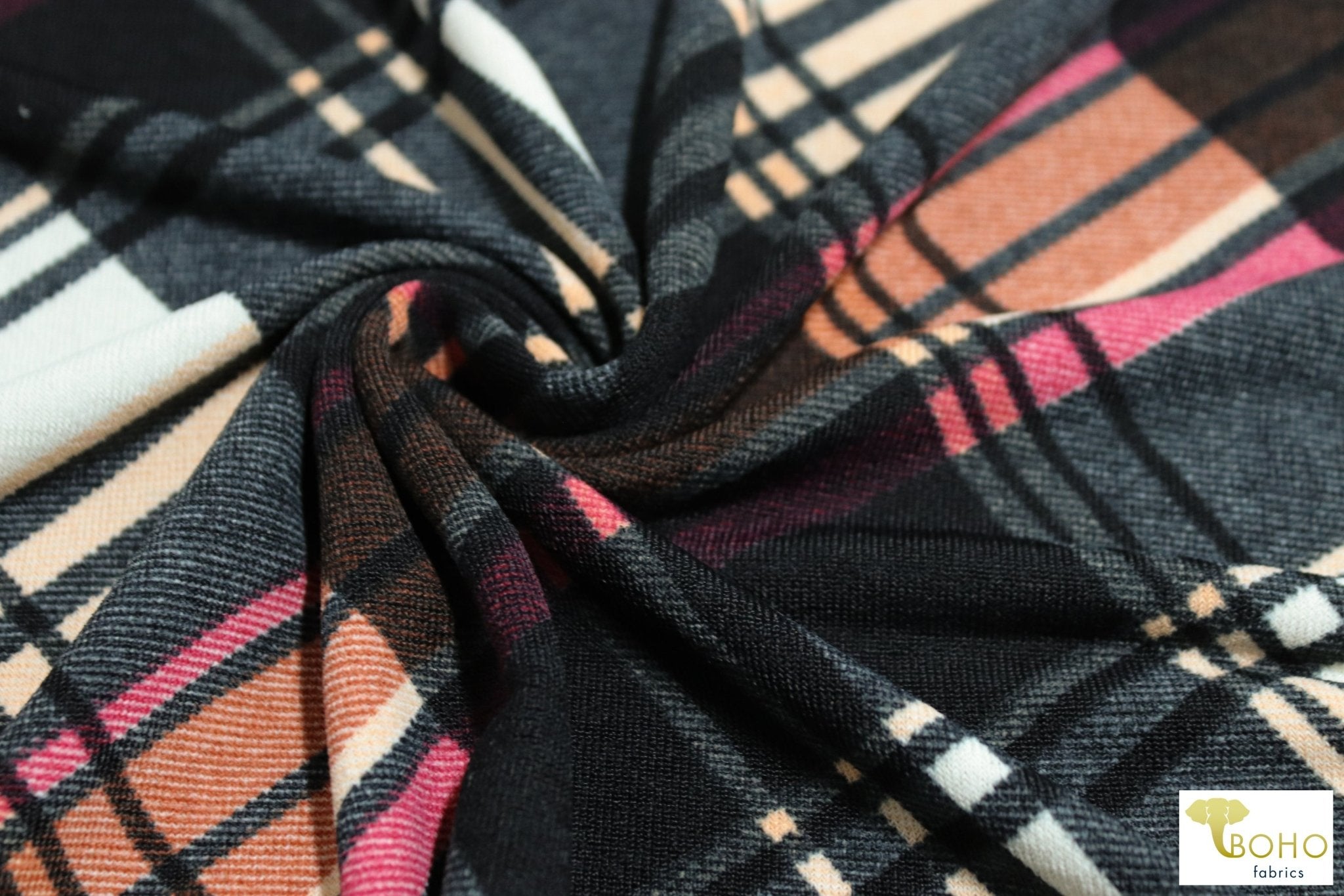 Pop of Pink Plaid, Brushed Sweater Knit Fabric. PRSW-105 - Boho Fabrics