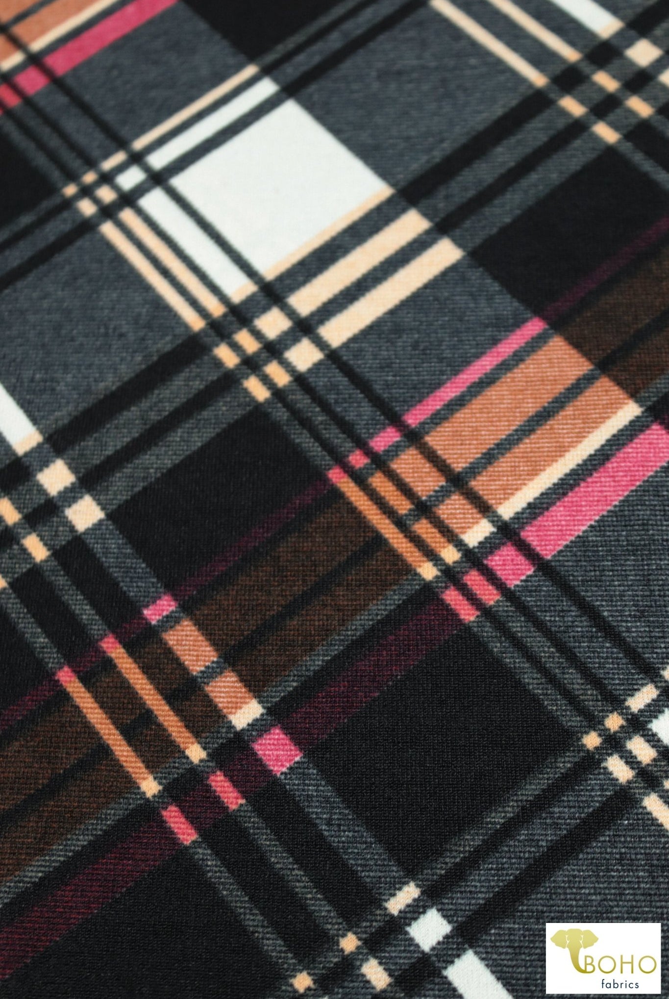 Pop of Pink Plaid, Brushed Sweater Knit Fabric. PRSW-105 - Boho Fabrics