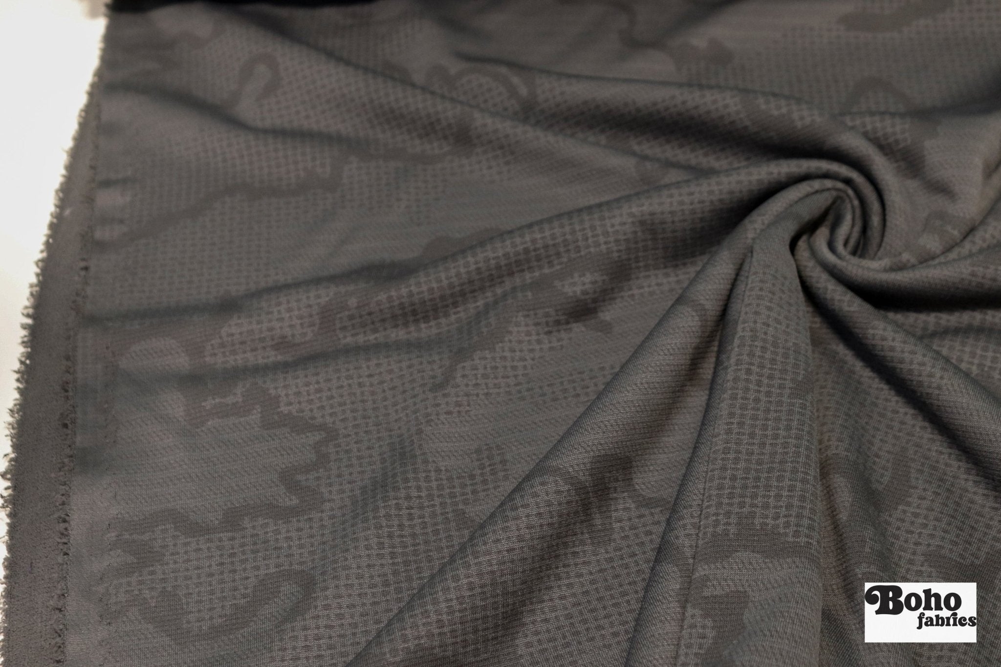 Power Grid Mid - Warmth (Terry - Style), Charcoal Maps — Performance Baselayer Fleece Fabric by Polartec - Boho Fabrics - Performance Fabrics