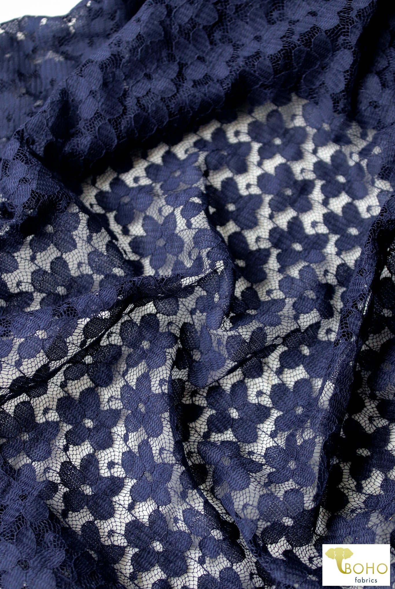 Pretty Little Daisies in Blue Stretch Lace - Boho Fabrics