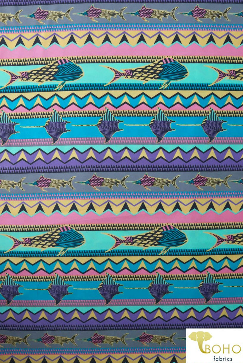 Psychedelic Sealife Boardshort Print. Swim/Activewear. Poly Microfiber Woven Fabric - Boho Fabrics