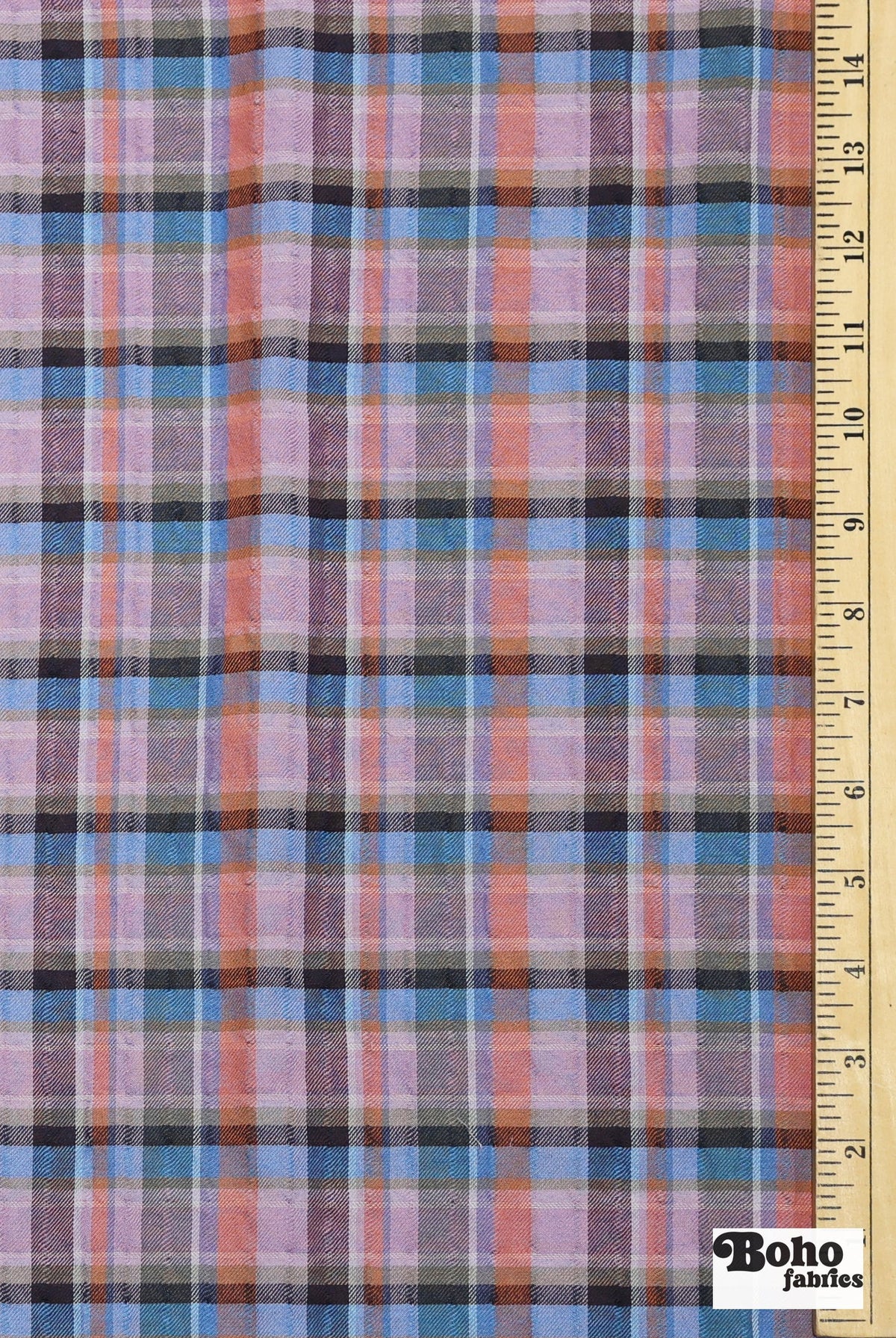 Purple, Blue & Orange Plaid Woven Fabric - Boho Fabrics - Woven Fabric