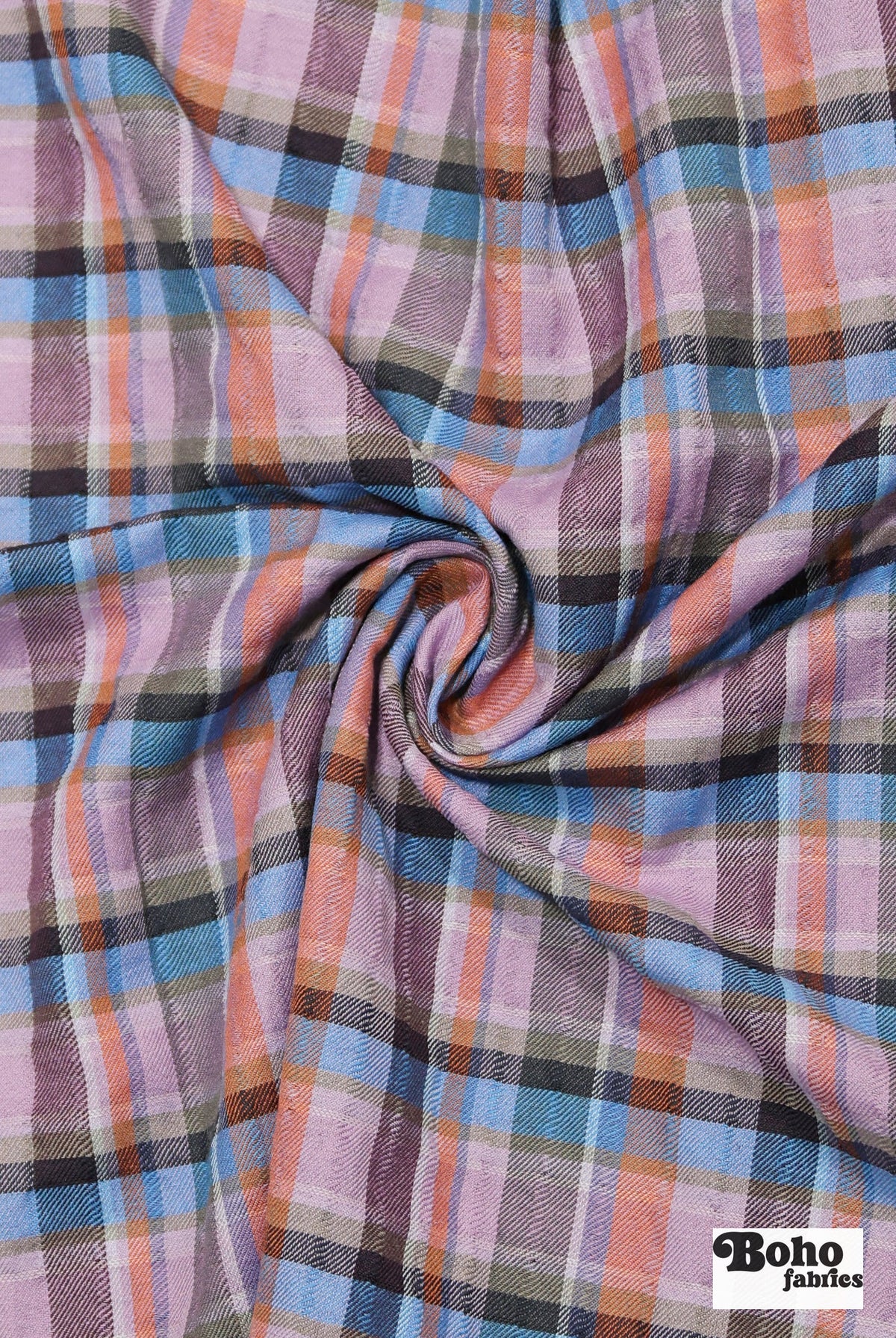 Purple, Blue & Orange Plaid Woven Fabric - Boho Fabrics - Woven Fabric