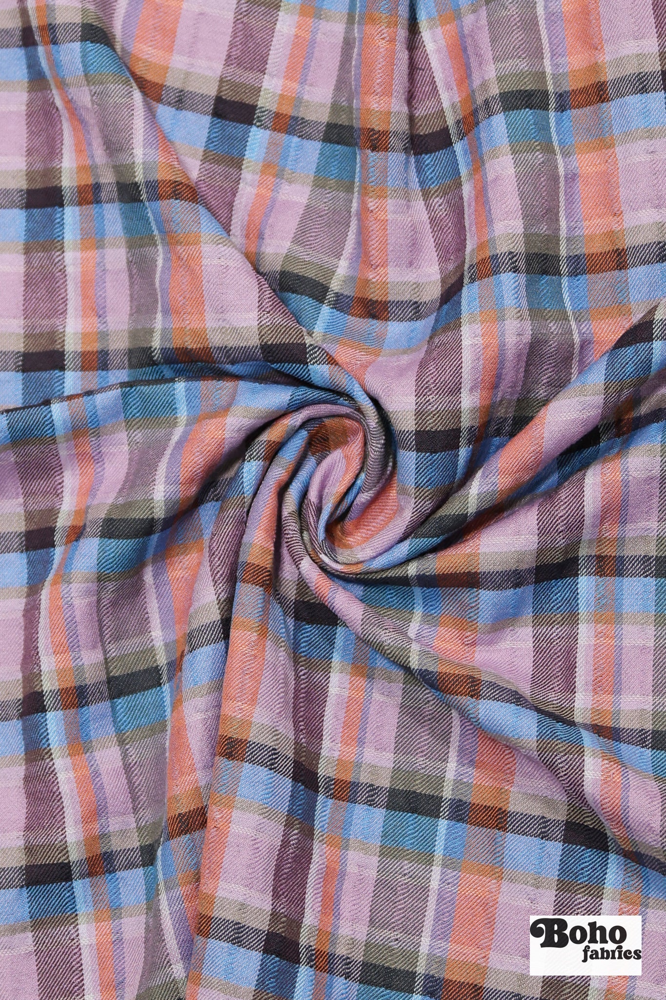 Purple, Blue & Orange Plaid Woven Fabric - Boho Fabrics - Woven Fabric