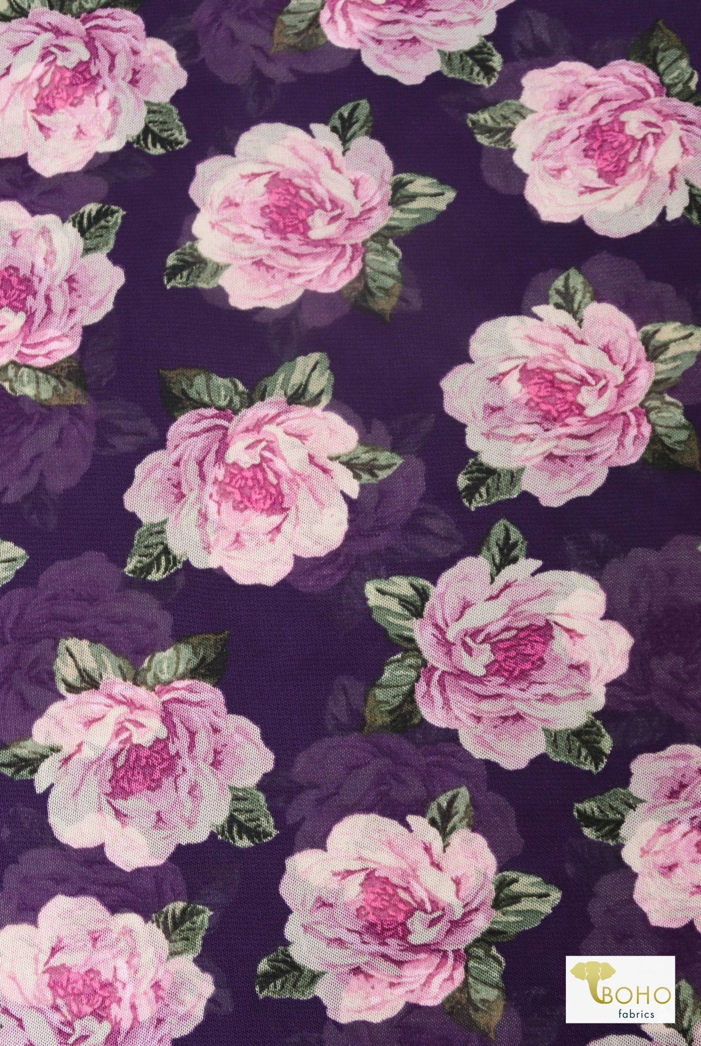 Purple Florals, Stretch Mesh Printed Fabric. - Boho Fabrics