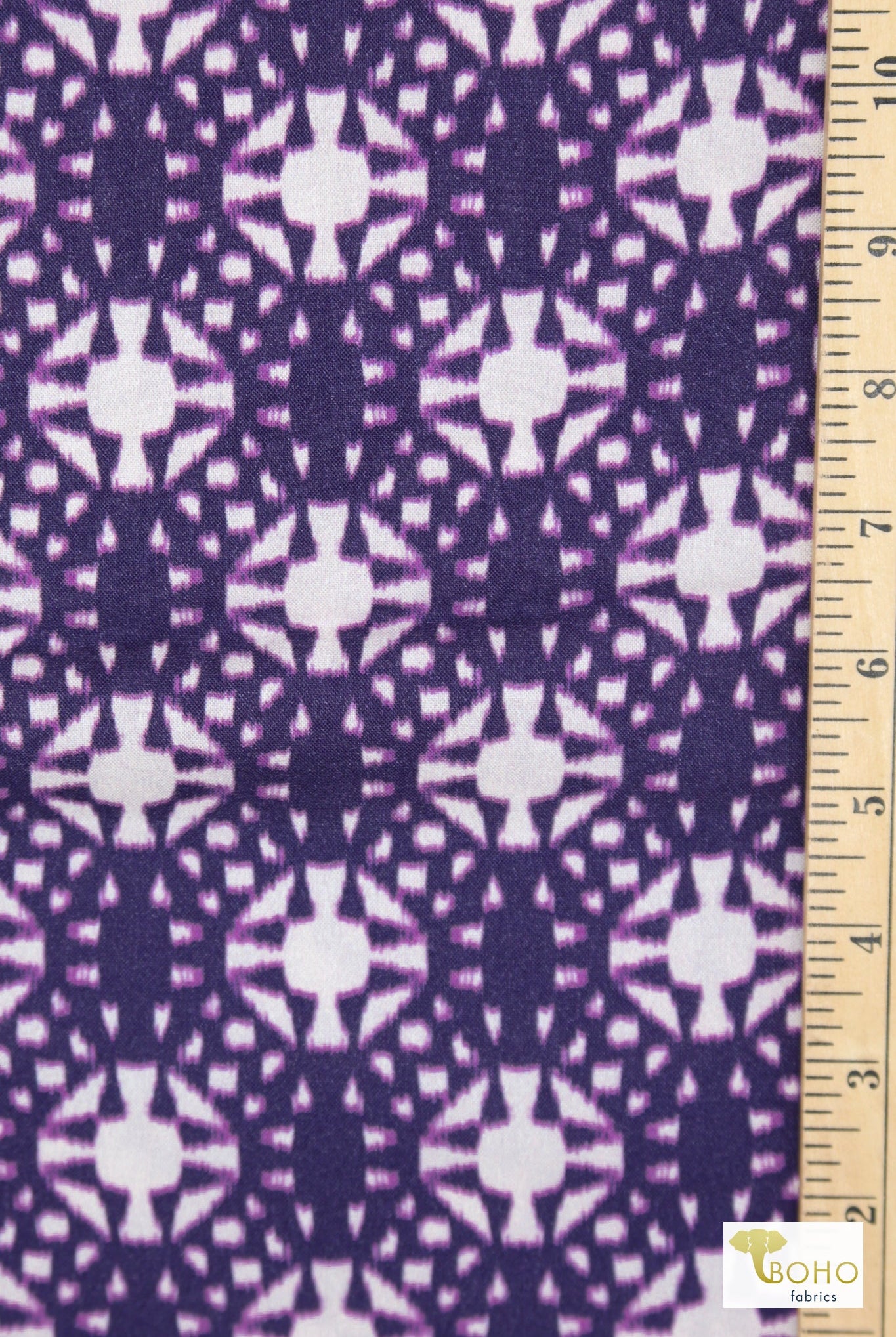 Purple Geometric, Rayon Challis Woven Fabric - Boho Fabrics - Challis, Woven