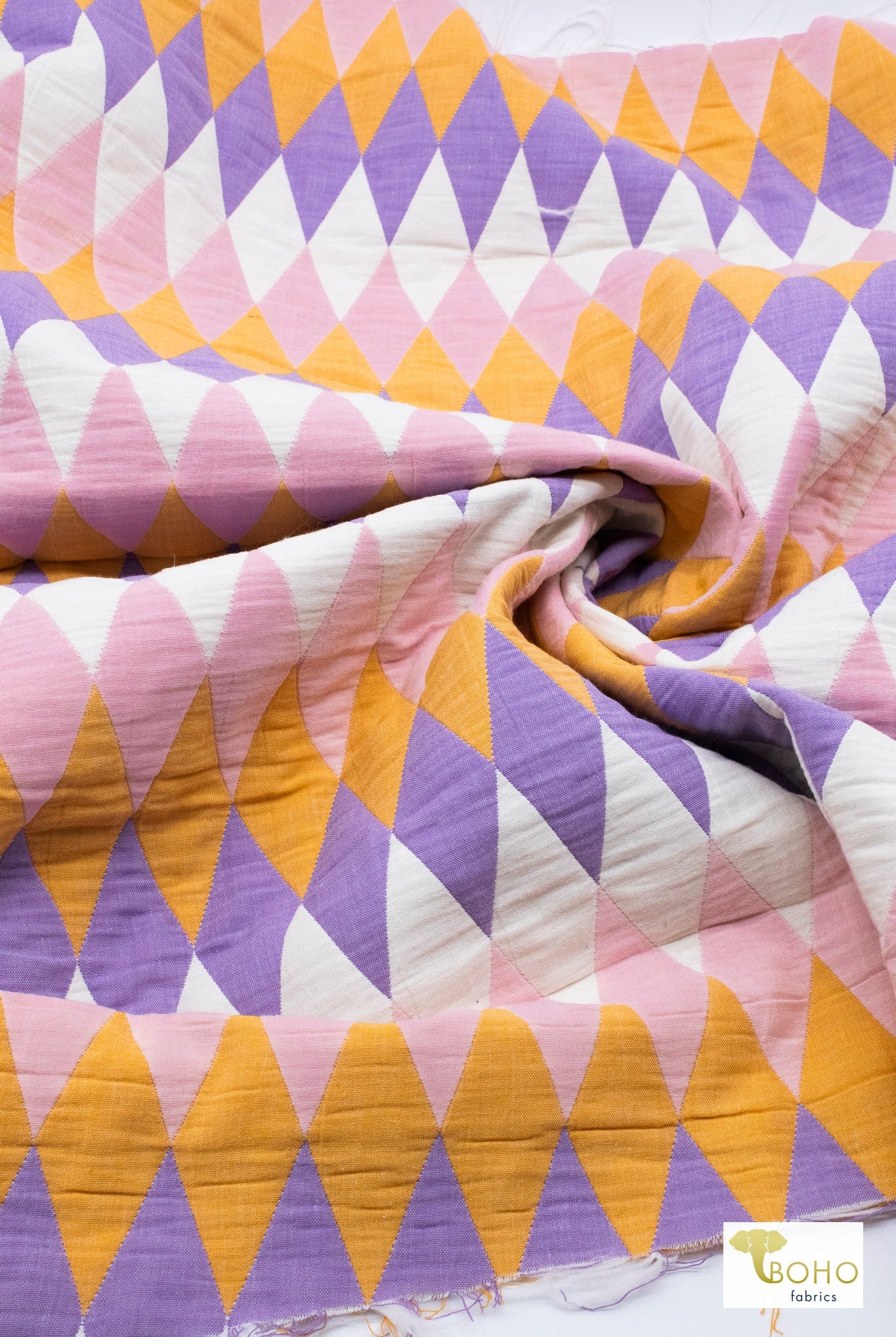 Purple Harlequin Diamonds, Designer Quilted Woven Fabric. - Boho Fabrics - Quilted, Woven