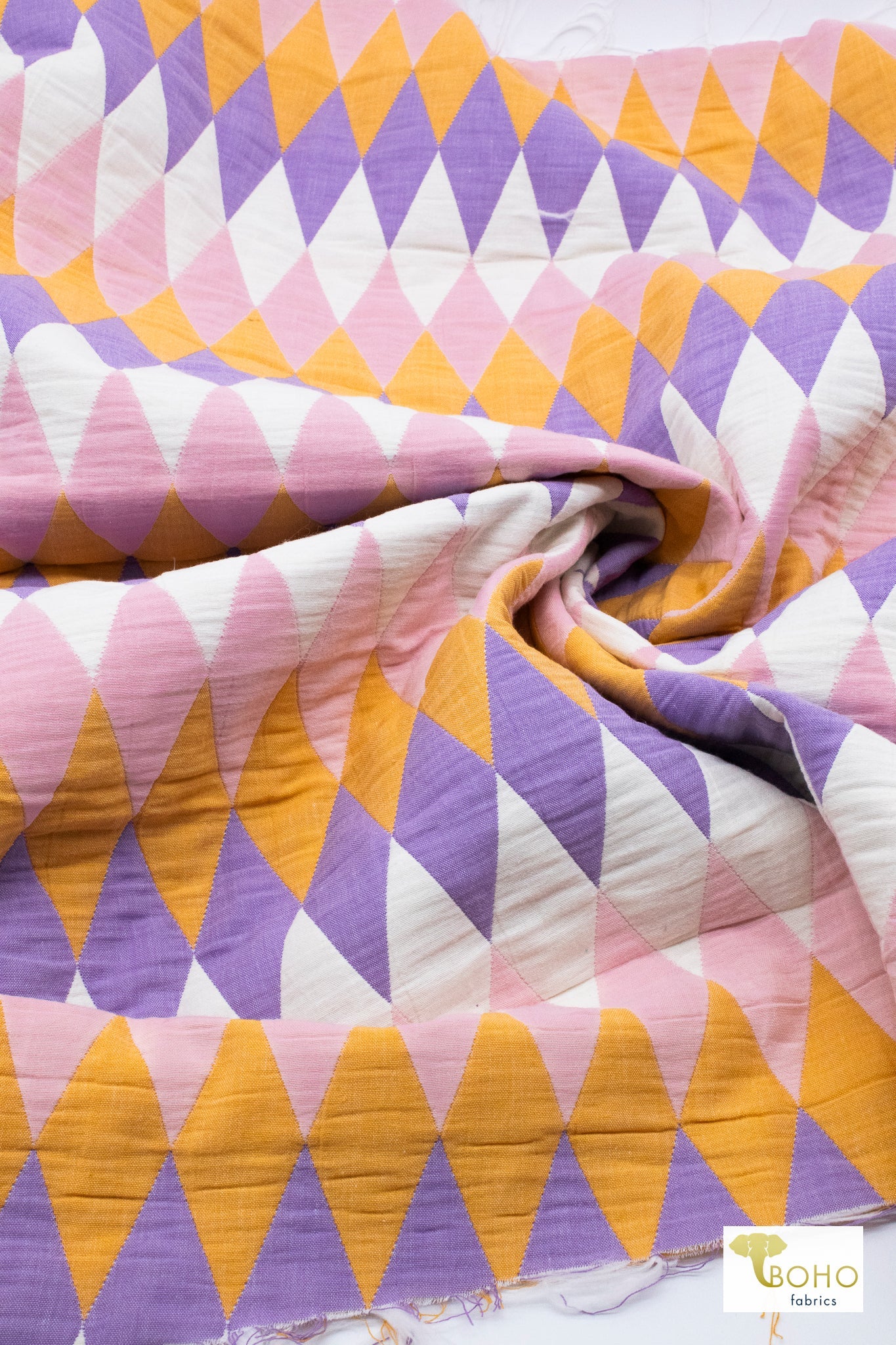 Purple Harlequin Diamonds, Designer Quilted Woven Fabric. - Boho Fabrics - Quilted, Woven