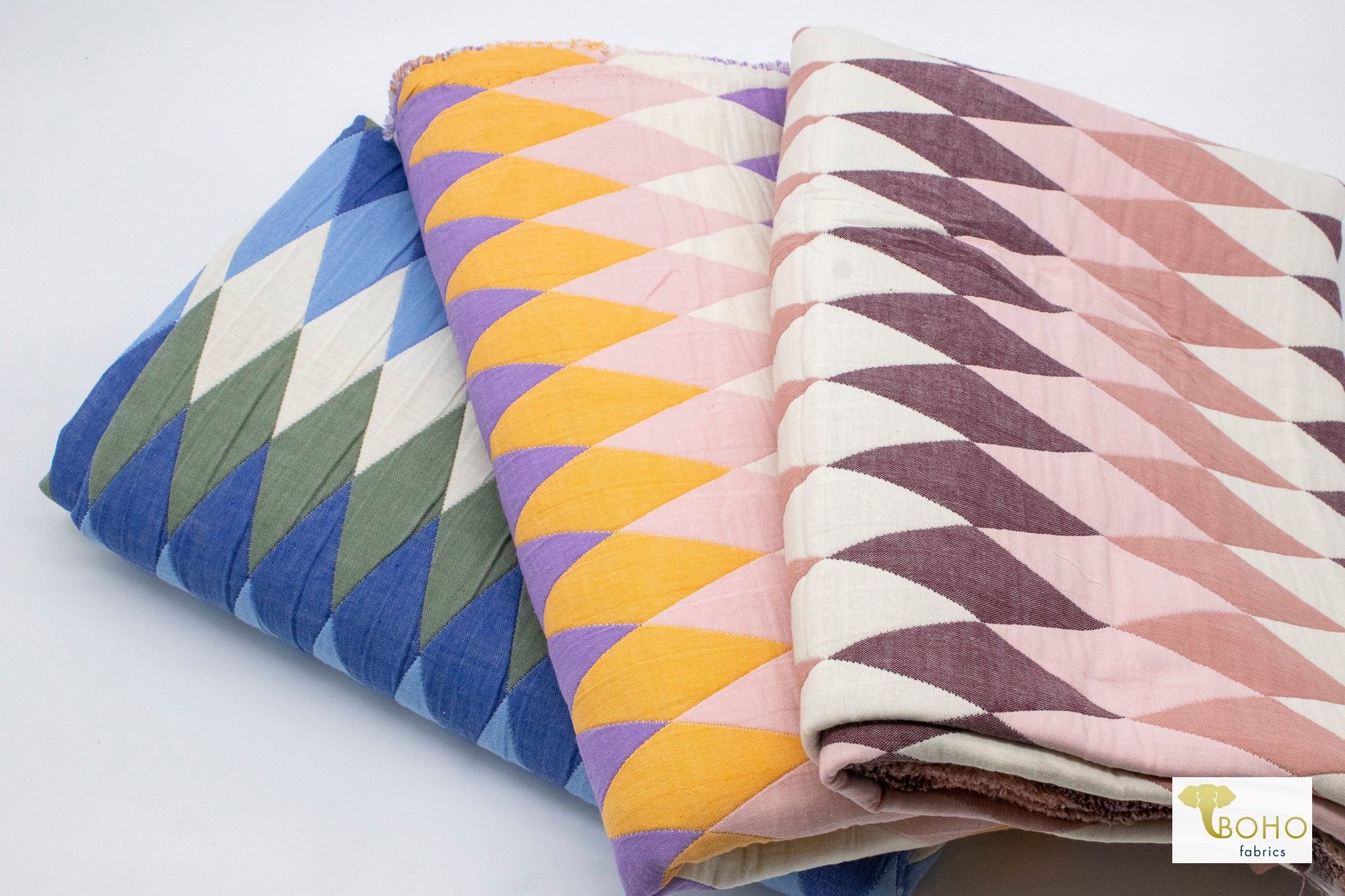 Purple Harlequin Diamonds, Designer Quilted Woven Fabric. - Boho Fabrics - Quilted, Woven