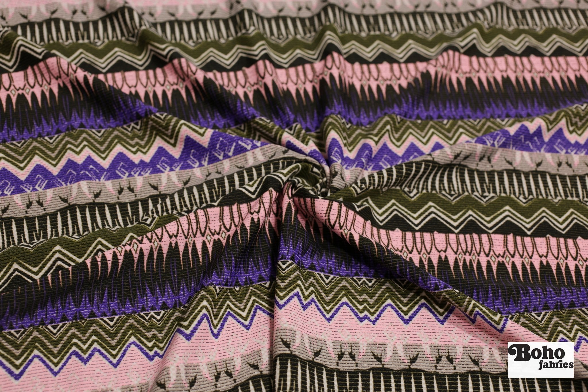Purple Rythym , Printed Athletic Knit Fabric - Boho Fabrics - Athletic Knit Fabric