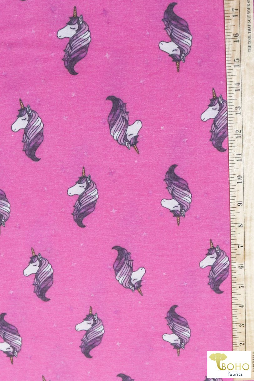 Purple Unicorns on Pink, French Terry Knit Print FTP-325-PNK - Boho Fabrics
