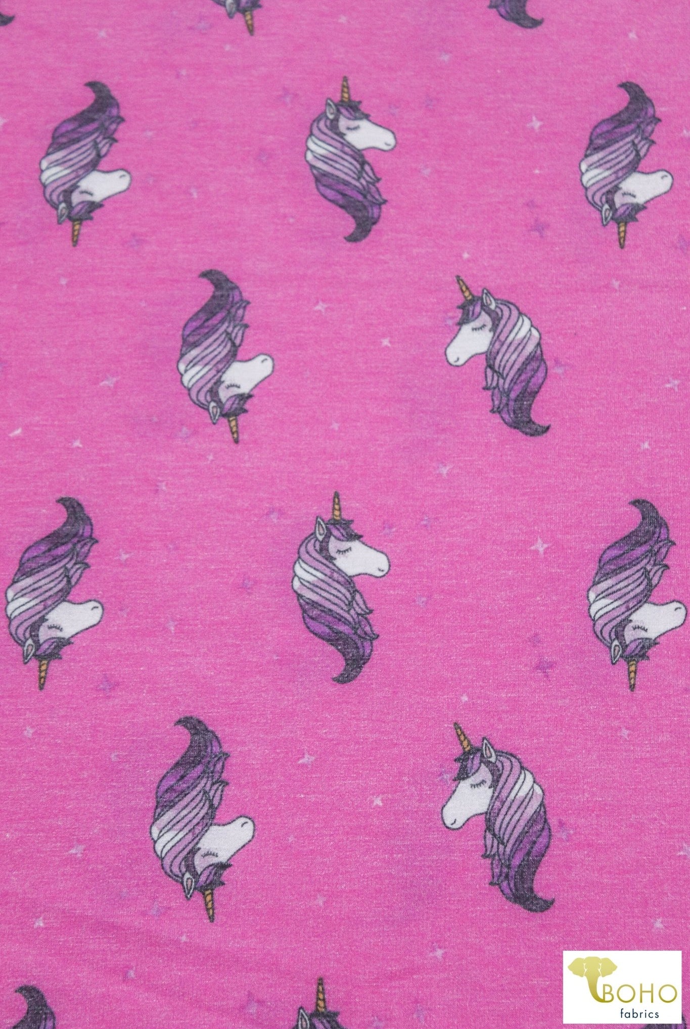 Purple Unicorns on Pink, French Terry Knit Print FTP-325-PNK - Boho Fabrics
